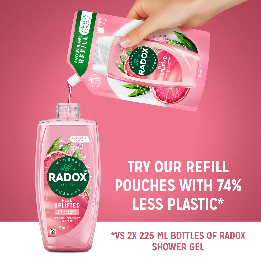Radox Mineral Therapy Feel Uplifted Shower Gel body wash uniquely blended with minerals, herbs and a grapefruit & ginger scent for a mood-boosting experience 225 ml