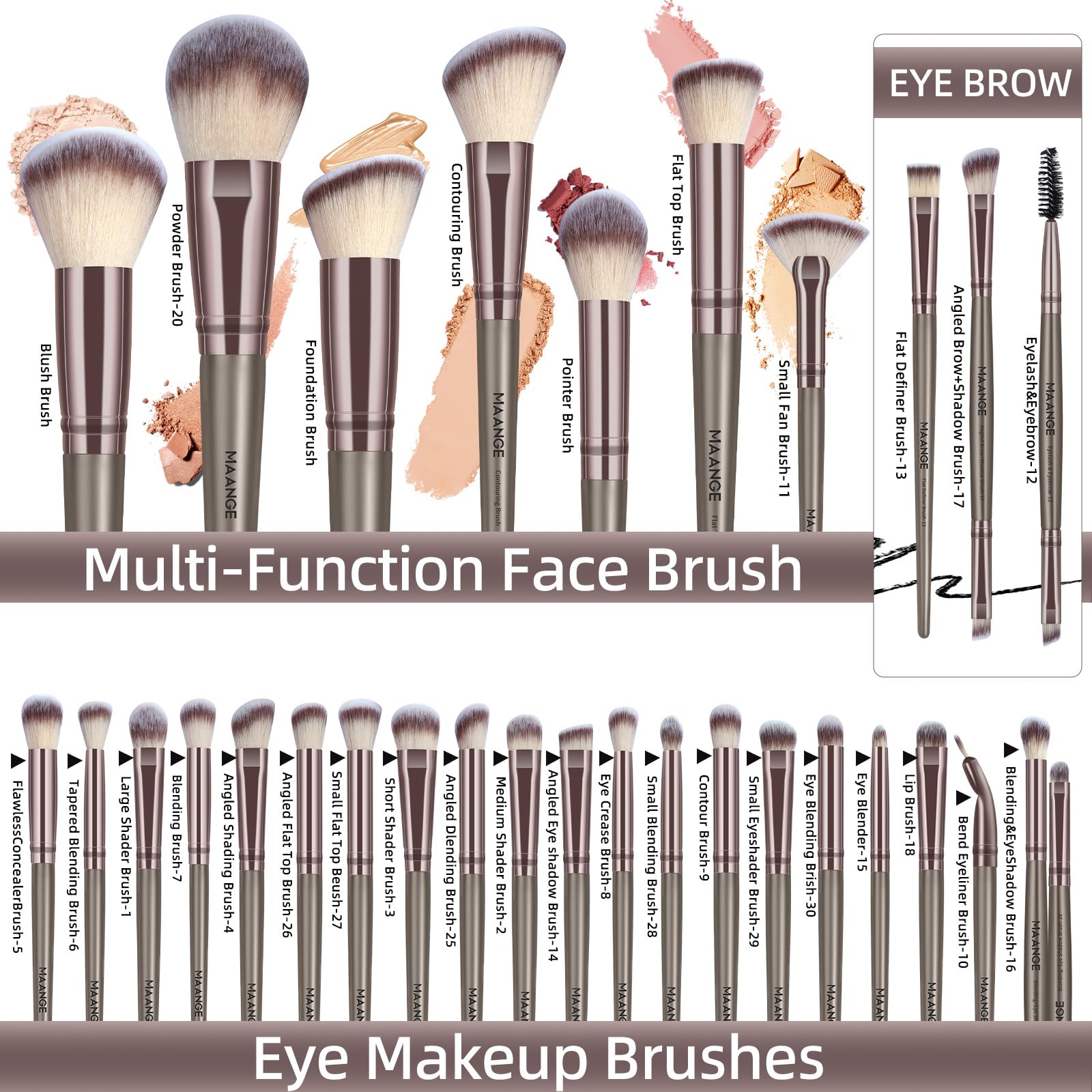 MAANGE Makeup Brushes, 51 Pcs Makeup Tool Set Multi-functional Makeup Brush Set Foundation Powder Blush Concealers Eyeshadows Make up Brushes(Champagne) Halalzen