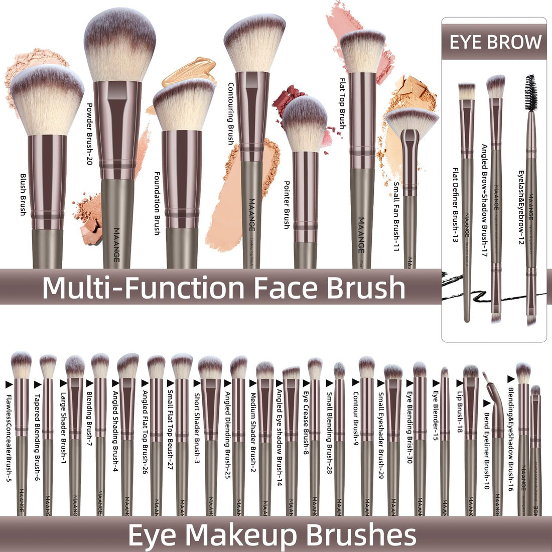 MAANGE Makeup Brushes, 51 Pcs Makeup Tool Set Multi-functional Makeup Brush Set Foundation Powder Blush Concealers Eyeshadows Make up Brushes(Champagne) Halalzen