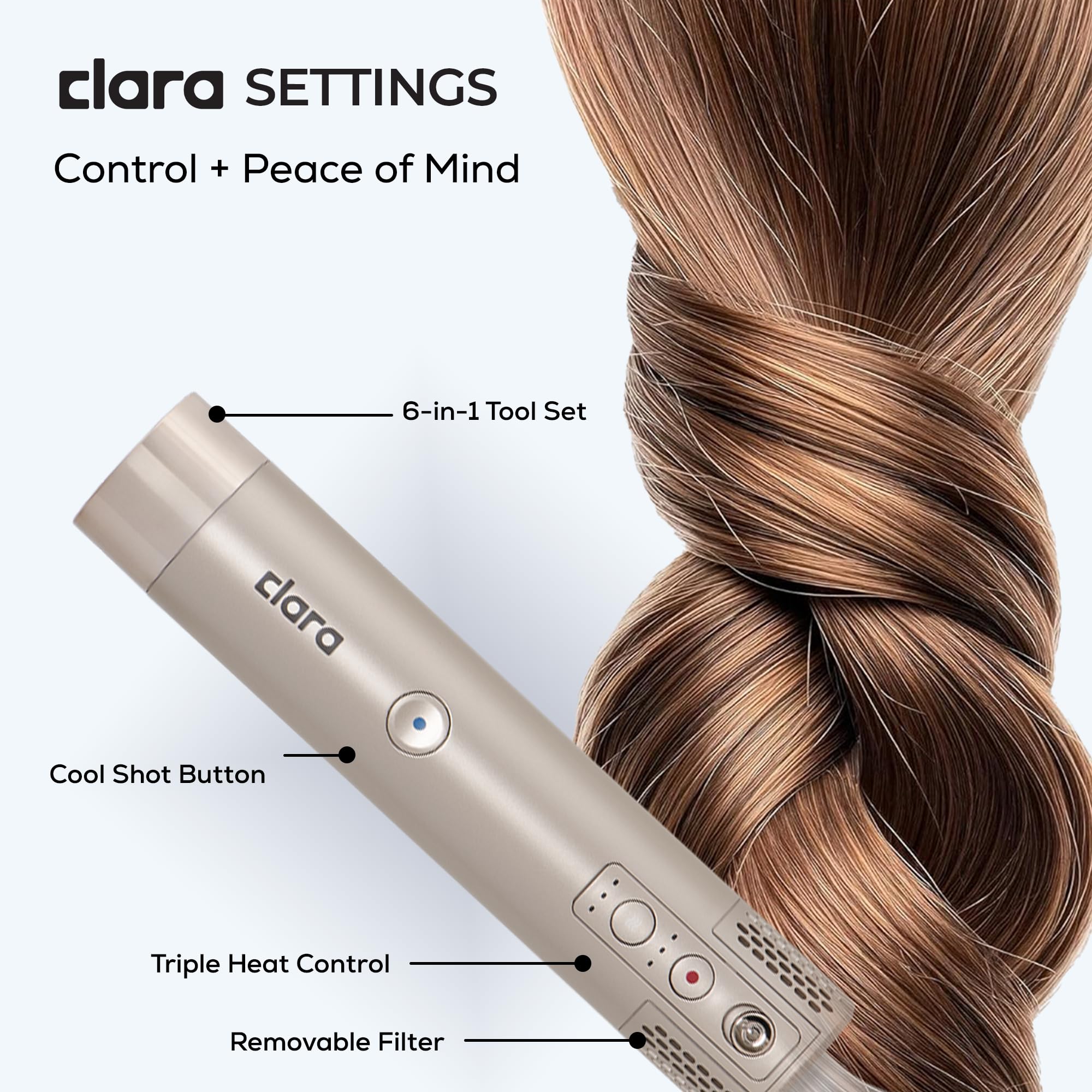Clara 6-in-1 Gold Multi Styler with Auto-Wrap Curlers, Hair Dryer, & Brush (Round & Oval) for All Hair Types – 1500W Ionic Styling Tool for Frizz-Free Waves & Salon Blowouts Halalzen