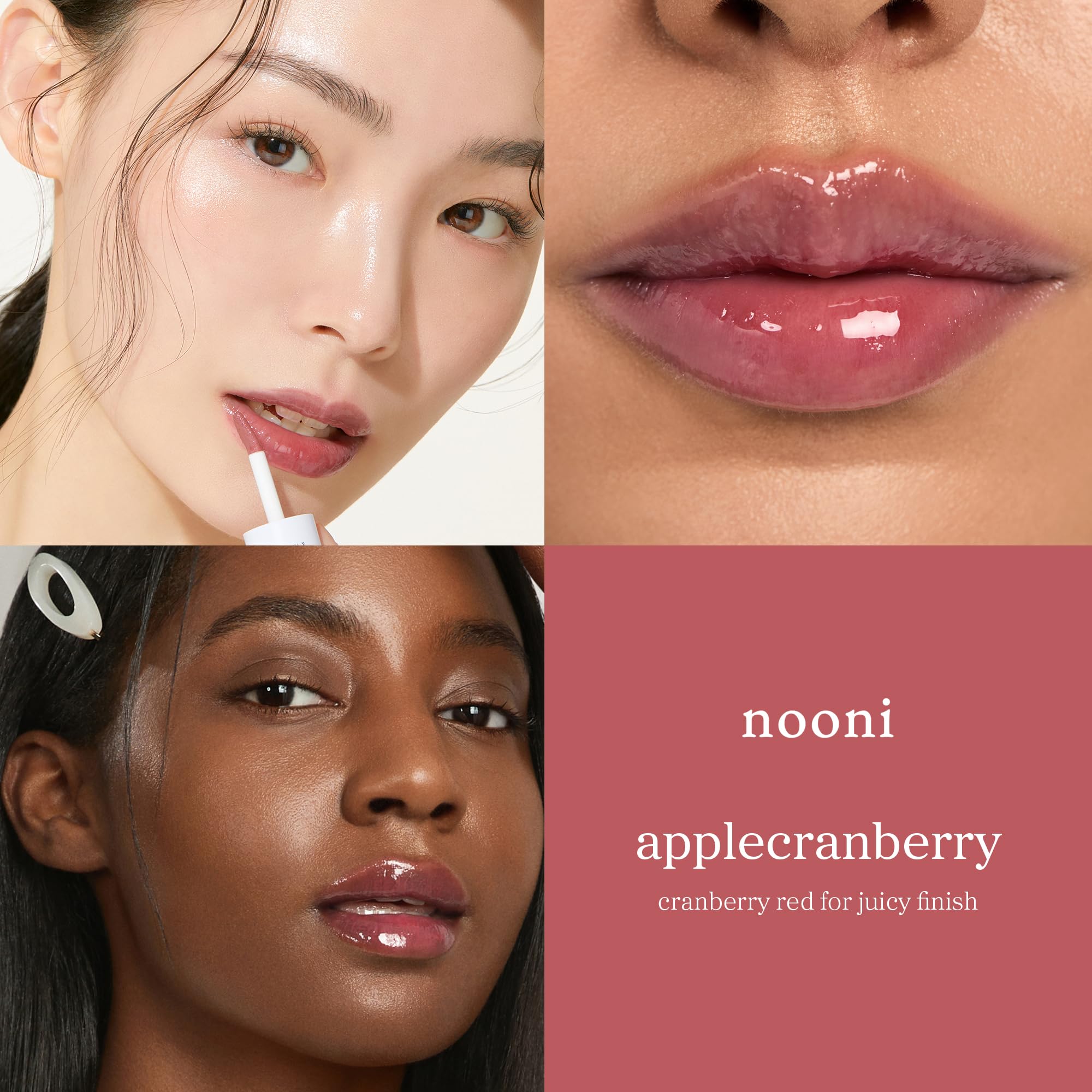 NOONI Korean Vegan Lip Oil - Appleberry | Lip Stain, Gift, Long-Lasting, Moisturising, Plumping, Revitalising for Dry Lips, Waterproof, No Peel Off, 0.12 Fl Oz