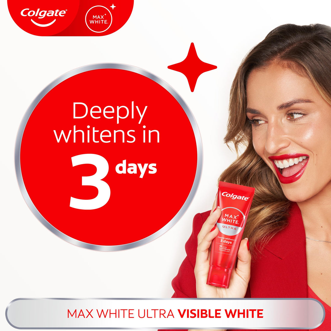 Colgate Max White Ultra+ Enamel Toothpaste 75ml, Whitens Deep Stains for 5X Whiter Teeth, ActiveShine Technology Smoothes Enamel Surface to Reflect Light, Protects and Remineralises Enamel