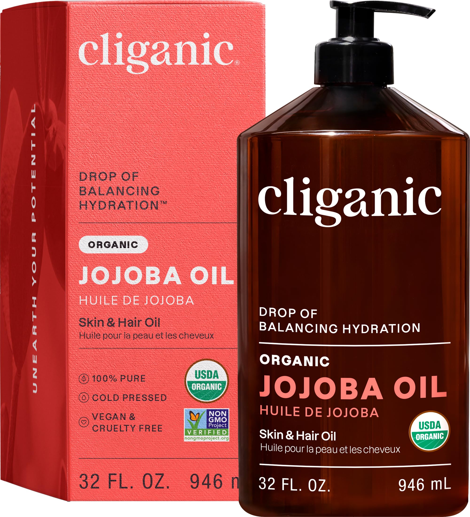 Cliganic Organic Jojoba Oil, 100% Pure (4oz) | Moisturizing for Face, Hair, Skin & Nails | Natural Cold Pressed Hexane Free | Base Carrier Oil Halalzen