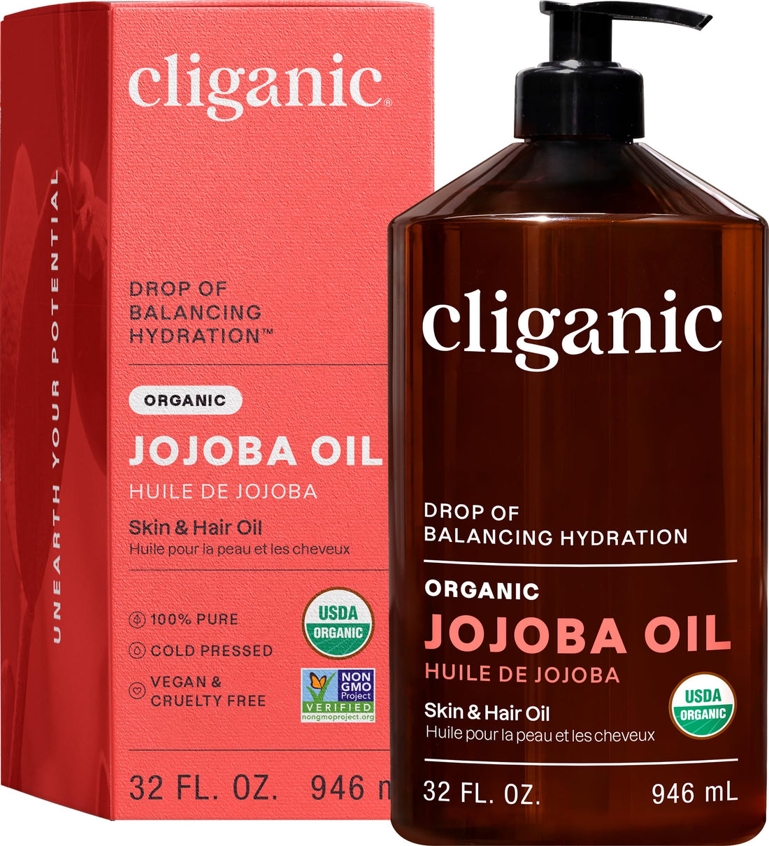 Cliganic Organic Jojoba Oil, 100% Pure (4oz) | Moisturizing for Face, Hair, Skin & Nails | Natural Cold Pressed Hexane Free | Base Carrier Oil Halalzen