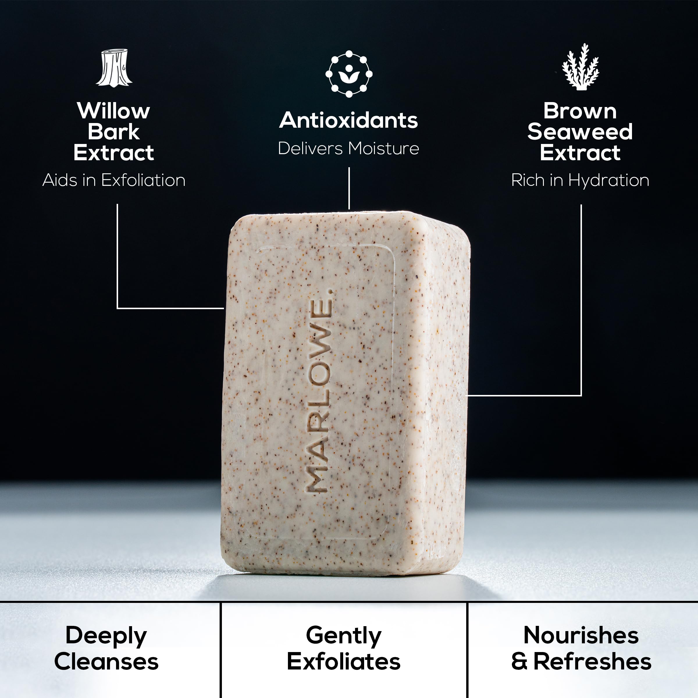 MARLOWE. No. 102 Body Scrub Soap 7 oz, Cedarwood & Sea Salt, Exfoliating Soap Bar with Shea Butter, Olive Oil & Green Tea Extracts, Cleanses, Smooths & Revitalizes Skin, Fresh & Zesty Scent