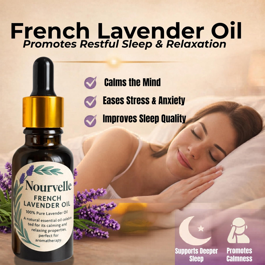 French Lavender Essential Oil 100% Pure & Natural – Lavandula Angustifolia – Aromatherapy Oil for Relaxation, Sleep, Stress & Anxiety Relief, Massage & Skin Care – 20ml