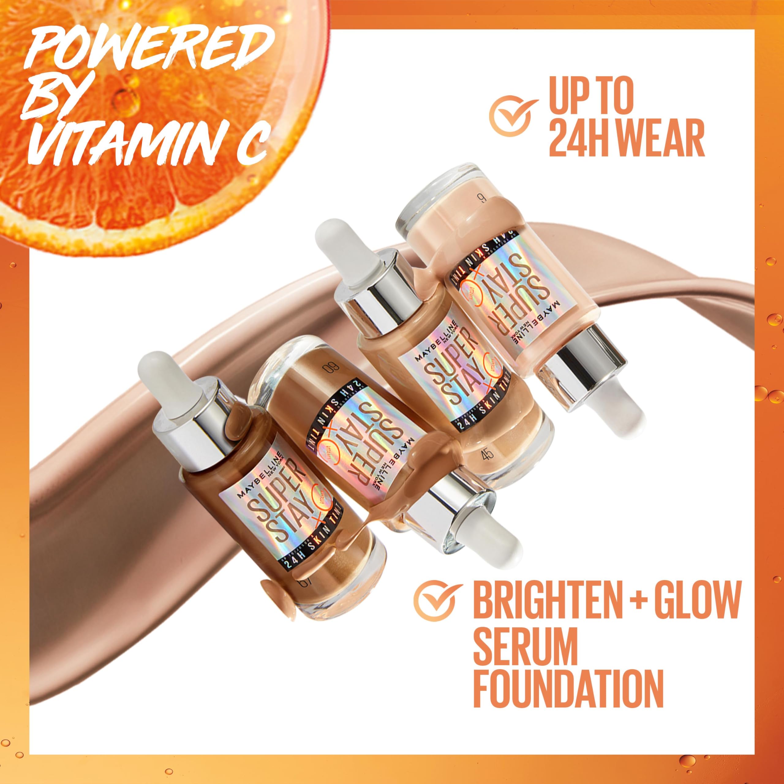 Maybelline Super Stay Skin Tint Foundation, With Vitamin C*, Brighten and Glow Serum Foundation with Long-Lasting, Buildable Coverage, Up to 24H Wear, Vegan Formula, Shade 06 Halalzen