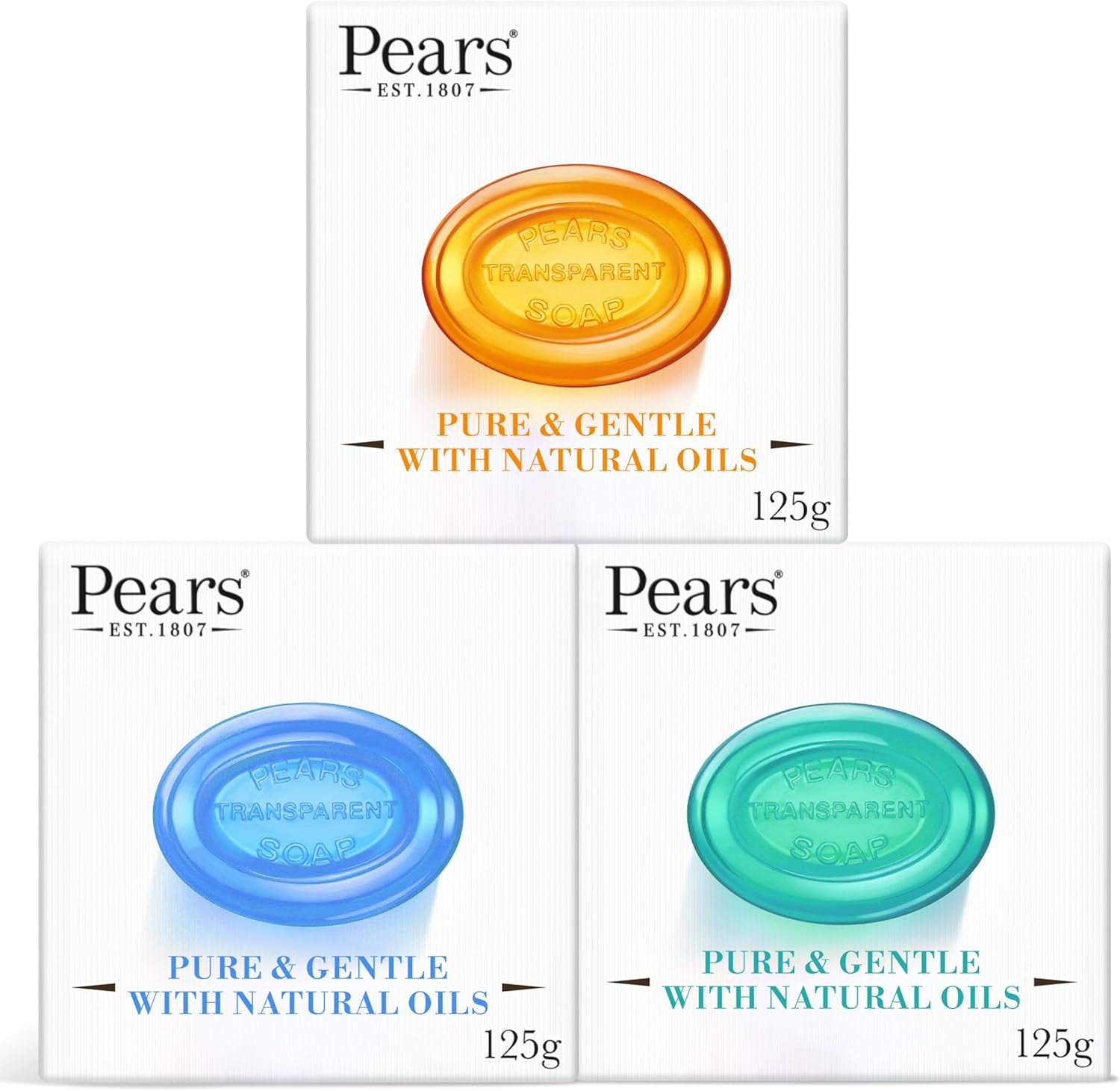 Pears Pure & Gentle Transparent Soap Bar 3 Pack (125g Each) – Natural Oils, Mint Extracts & Lemon Flower Extracts Halalzen