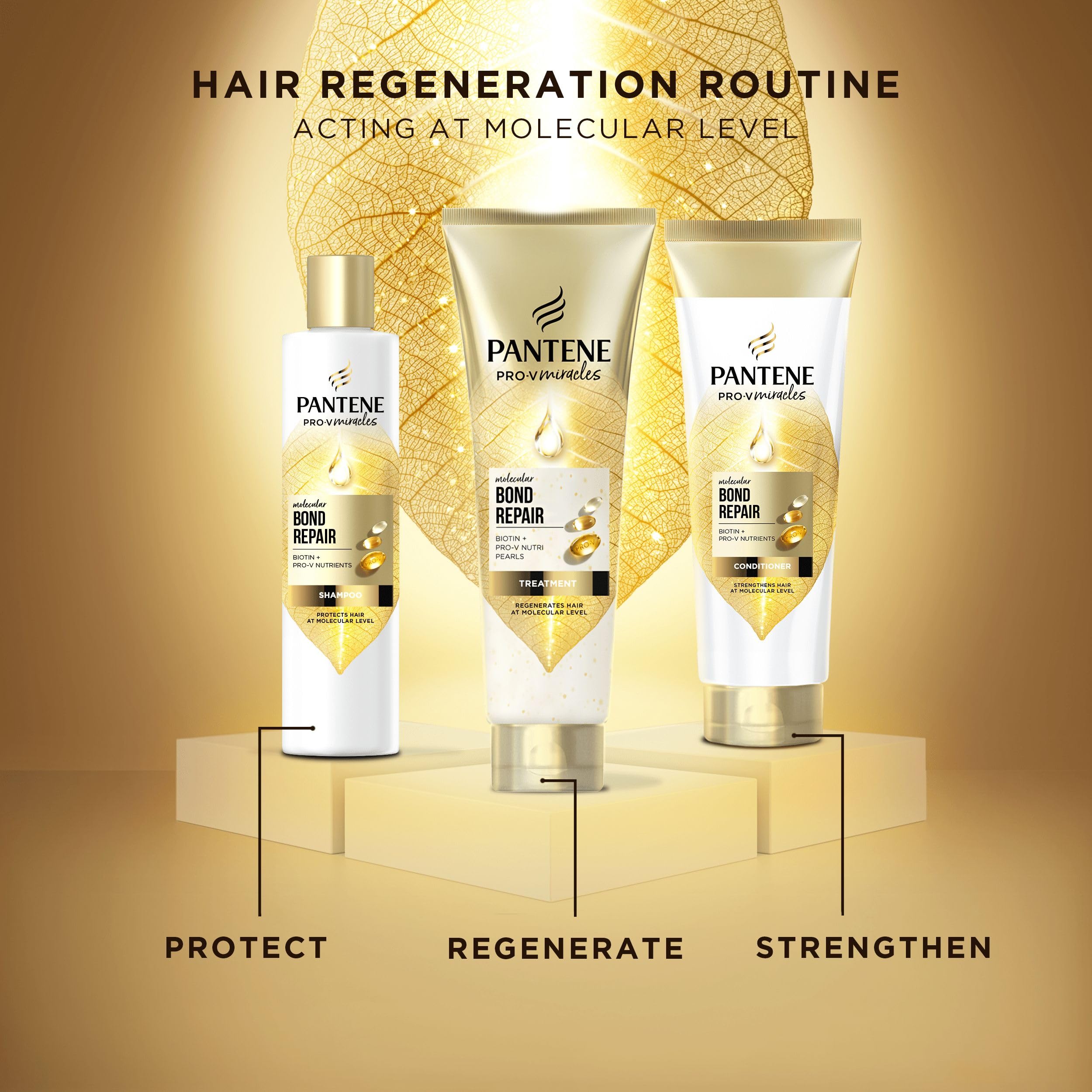 Pantene Molecular Bond Repair Shampoo + Conditioner + Deep Conditioning Hair Treatment with Biotin. For Extremely Dry Damaged Hair. Hair is Visibly Healthier, Strengthened & Repaired