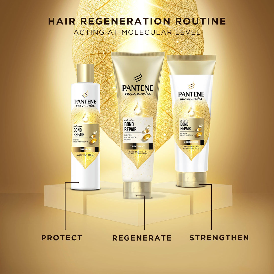 Pantene Molecular Bond Repair Shampoo + Conditioner + Deep Conditioning Hair Treatment with Biotin. For Extremely Dry Damaged Hair. Hair is Visibly Healthier, Strengthened & Repaired