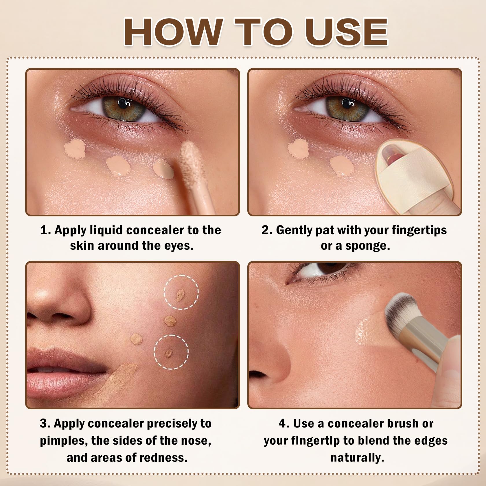 Under Eye Corrector for Dark Circles and Wrinkles,Double-ended Cream Concealer Stick & Liquid Concealer for Older Women,Hydrating,Long-lasting Wear,Concealers & Neutralizing Makeup（02 Beige） Halalzen