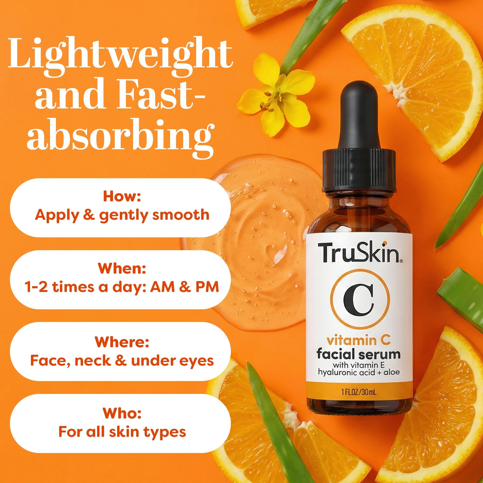 TruSkin Vitamin C Serum for Face – Anti Aging Face Serum with Vitamin C, Hyaluronic Acid, Vitamin E – Brightening Serum for Dark Spots, Even Skin Tone, Eye Area, Fine Lines & Wrinkles, 1 Fl Oz 30ml Halalzen