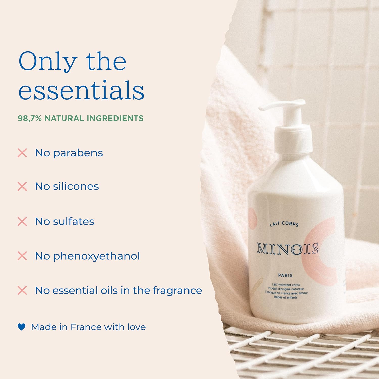 MINOIS PARIS Baby Lotion for Newborn and Kids | Gentle Body Lotion with Aloe Vera, Shea Butter & Almond Oil | Hydrating Non Greasy Baby Moisturizer for Sensitive Skin | Made in France