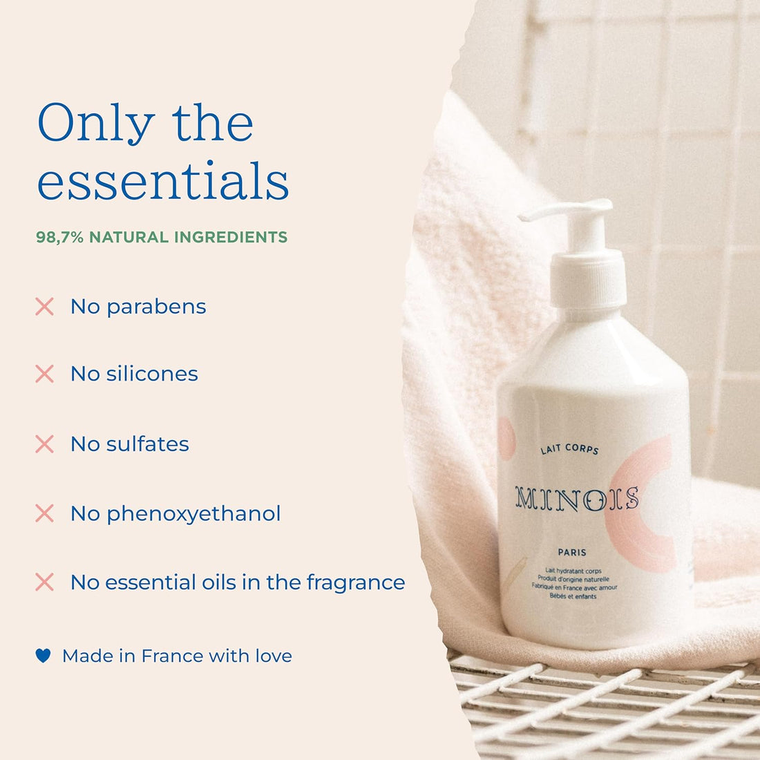 MINOIS PARIS Baby Lotion for Newborn and Kids | Gentle Body Lotion with Aloe Vera, Shea Butter & Almond Oil | Hydrating Non Greasy Baby Moisturizer for Sensitive Skin | Made in France