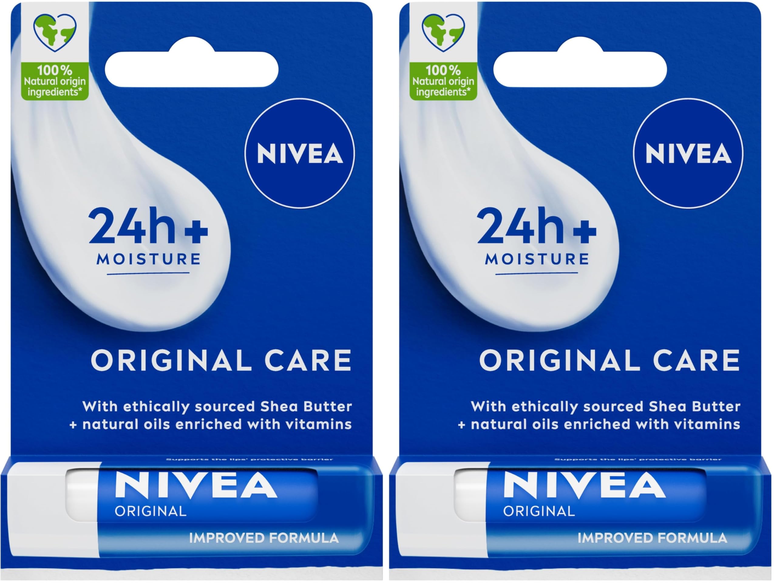 NIVEA Lip Balm Original Care (4.8g) Lip Balm Deeply Hydrates Lips for 24h+, with 100% Natural Origin Ingredients, Shea Butter, and Vitamins, Lip Care
