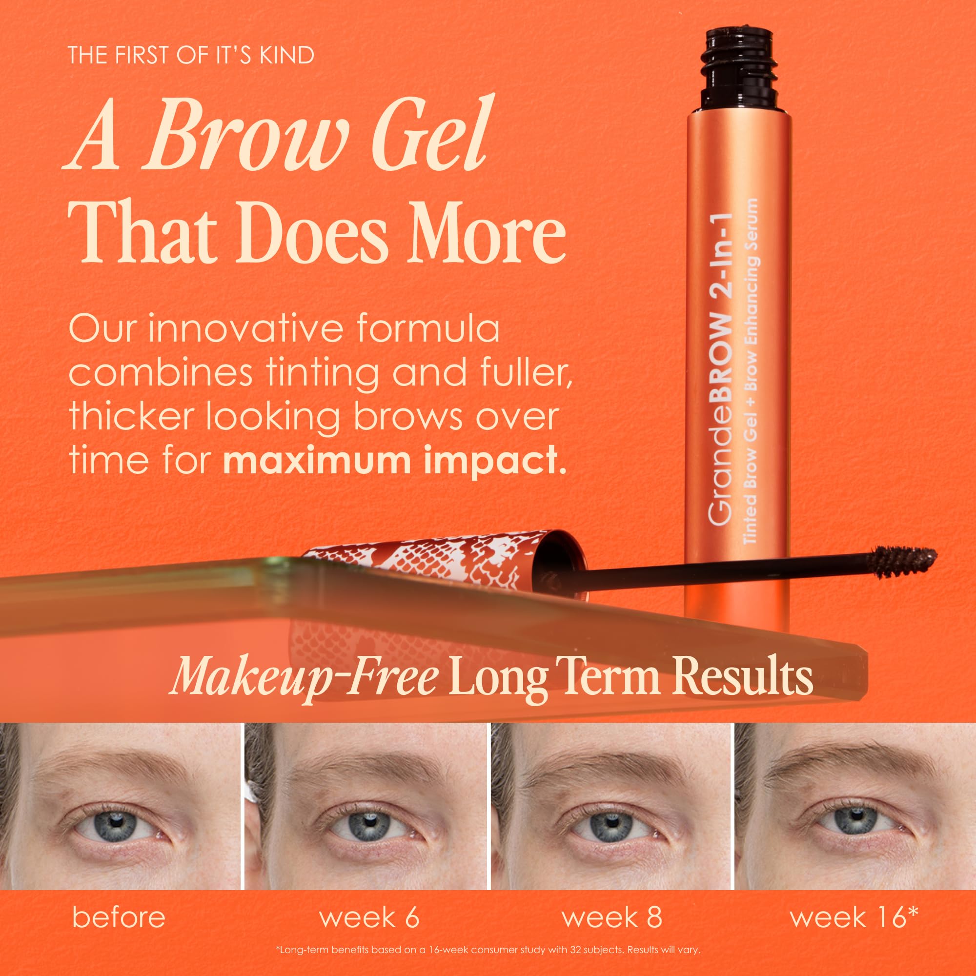 Grande Cosmetics GrandeBROW 2-in-1 Tinted Brow Gel + Brow Enhancing Serum for Thicker & Darker-Looking Eyebrows, Shape & Fill Brows, Long Wear, with Castor Oil & Mini Fibers