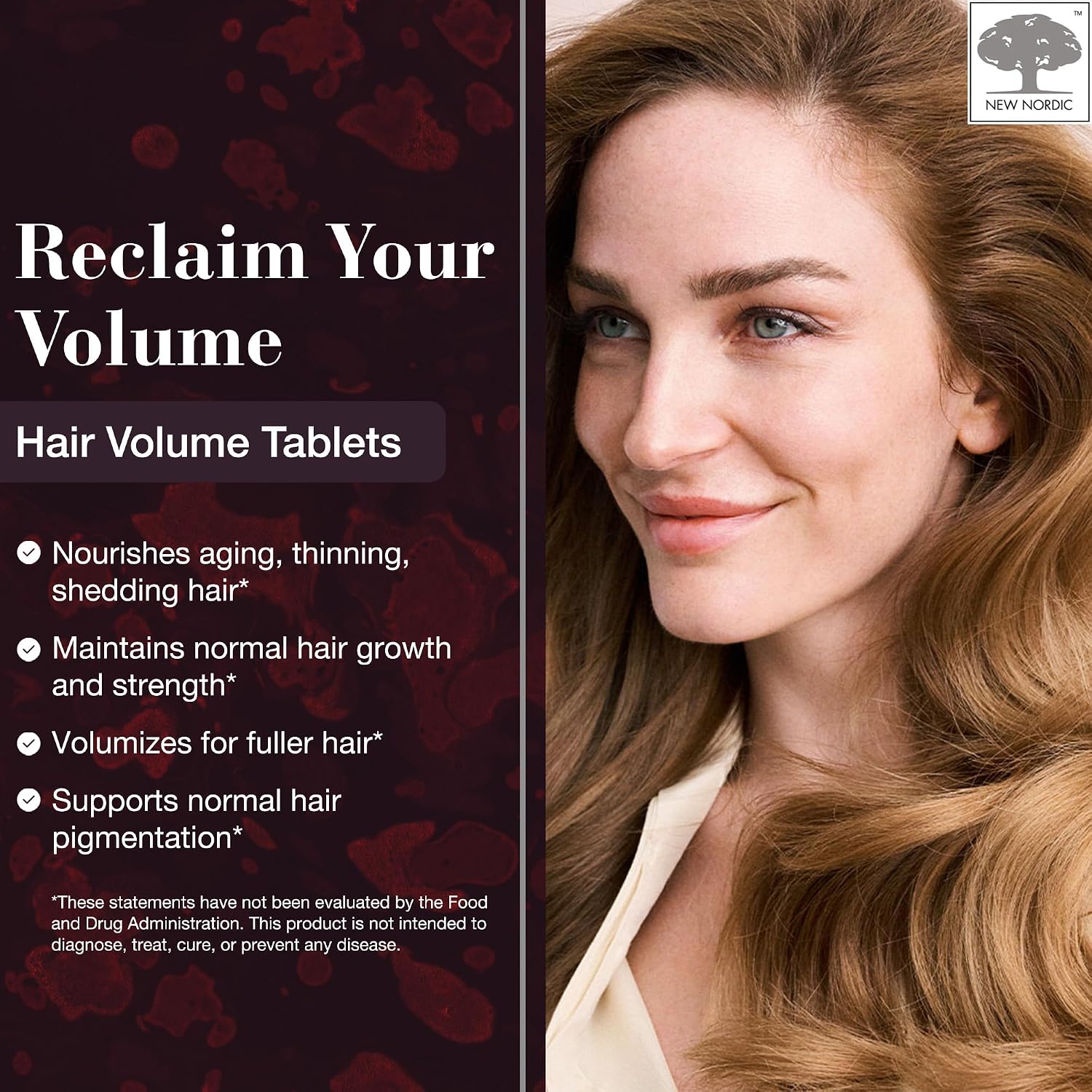 New Nordic Hair Volume 90 Tablets - Clinically Proven Growth Vitamins - Biotin, Zinc & Apple - for Women & Men