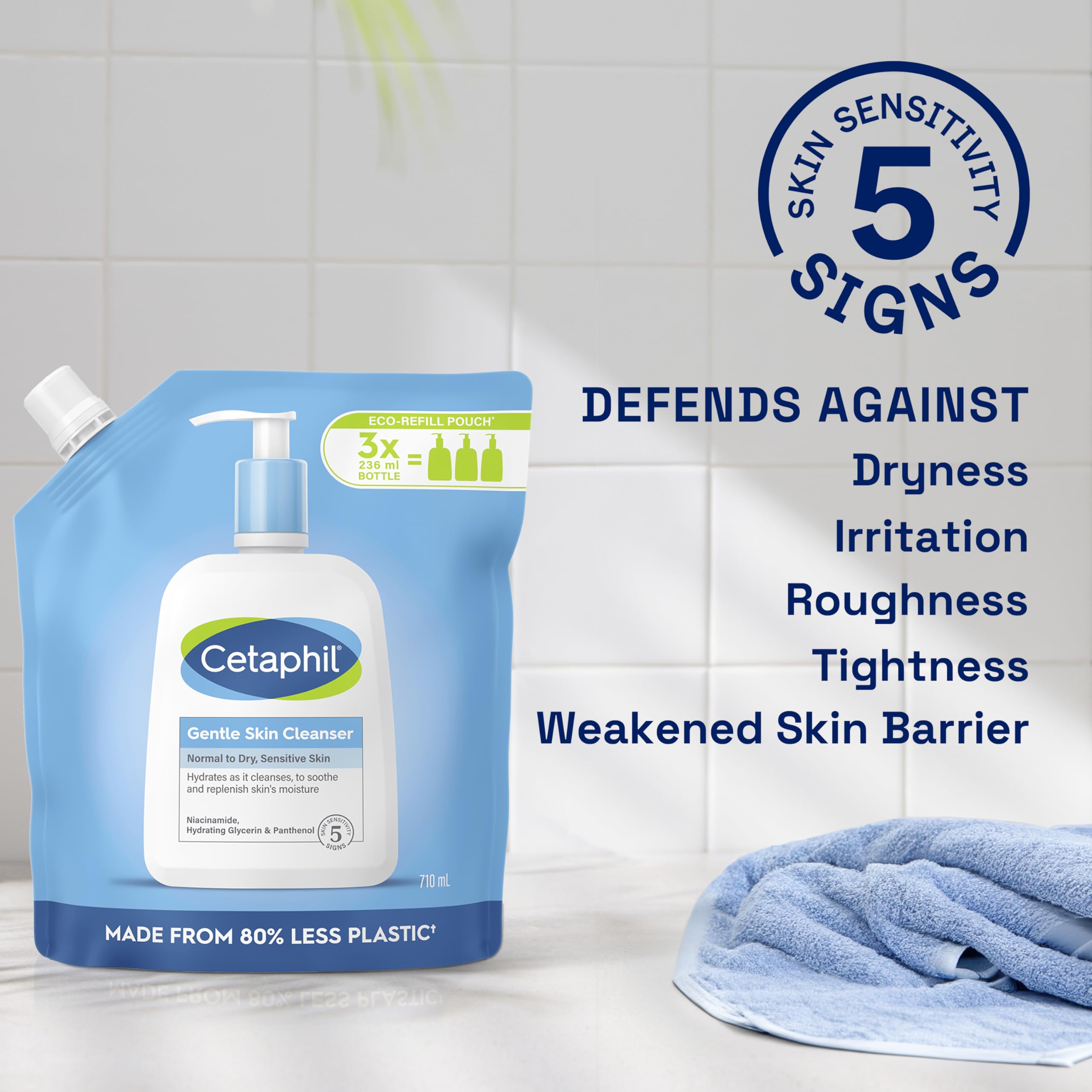 Cetaphil Gentle Skin Cleanser, 1L, Face & Body Wash, For Normal To Dry Sensitive Skin, With Niacinamide & Glycerin, Soap Free, 1 unit, Packaging May Vary