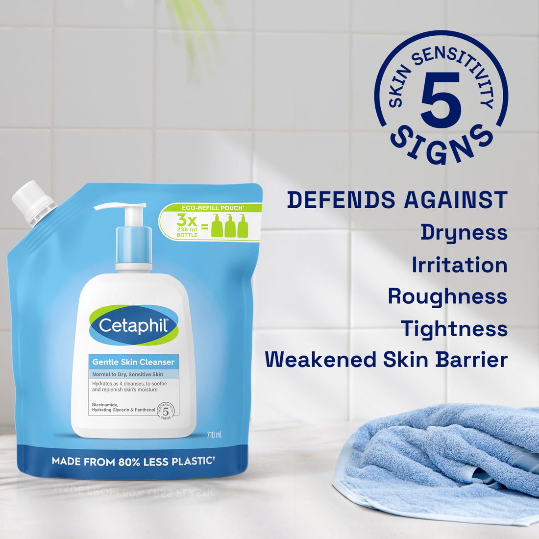 Cetaphil Gentle Skin Cleanser, 1L, Face & Body Wash, For Normal To Dry Sensitive Skin, With Niacinamide & Glycerin, Soap Free, 1 unit, Packaging May Vary