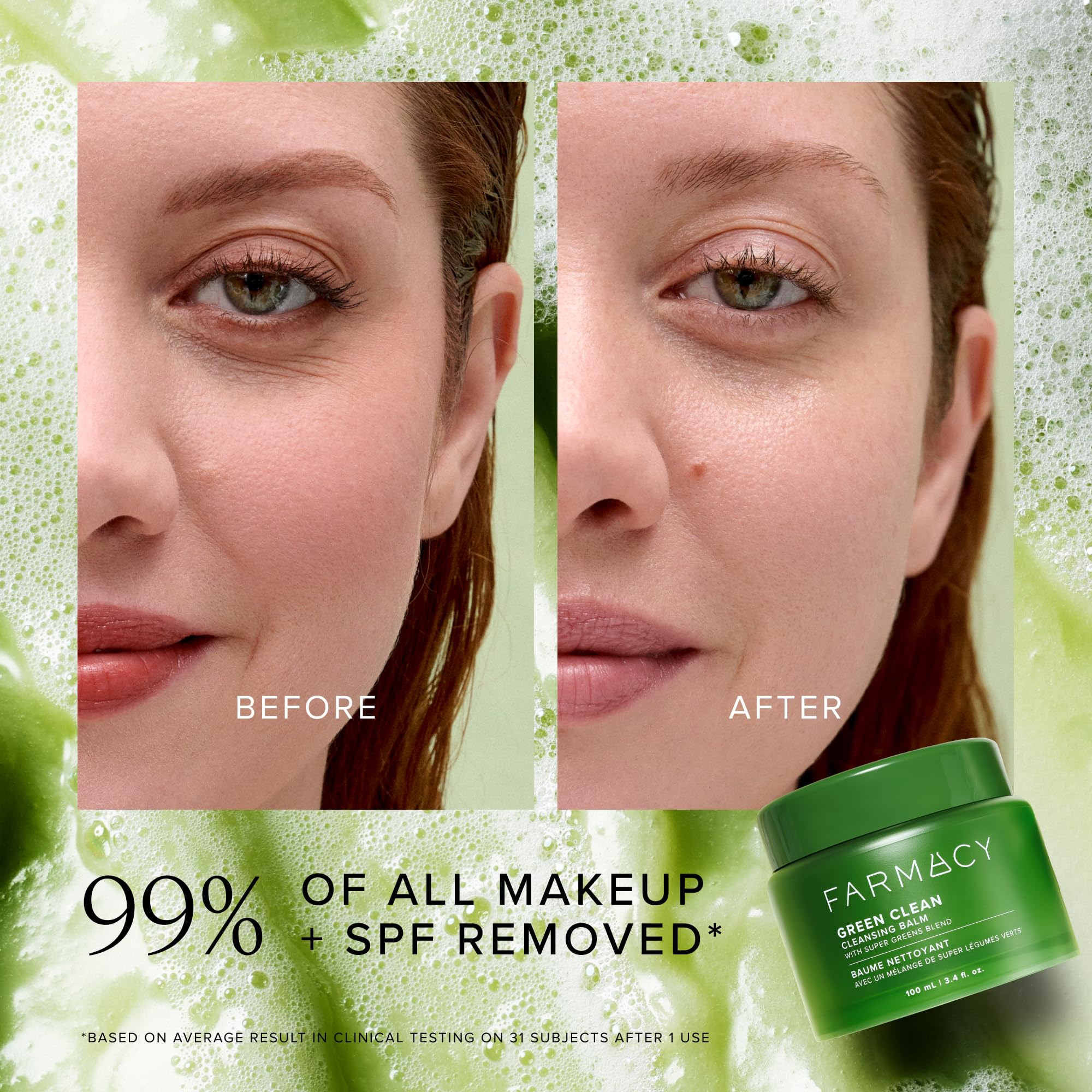 Farmacy Makeup Remover Cleansing Balm - Green Clean Waterproof Makeup Remover + Oil Based Cleanser - Gentle Exfoliating Double Cleanser - Melts From Balm to Milky Lather (30ml) Halalzen