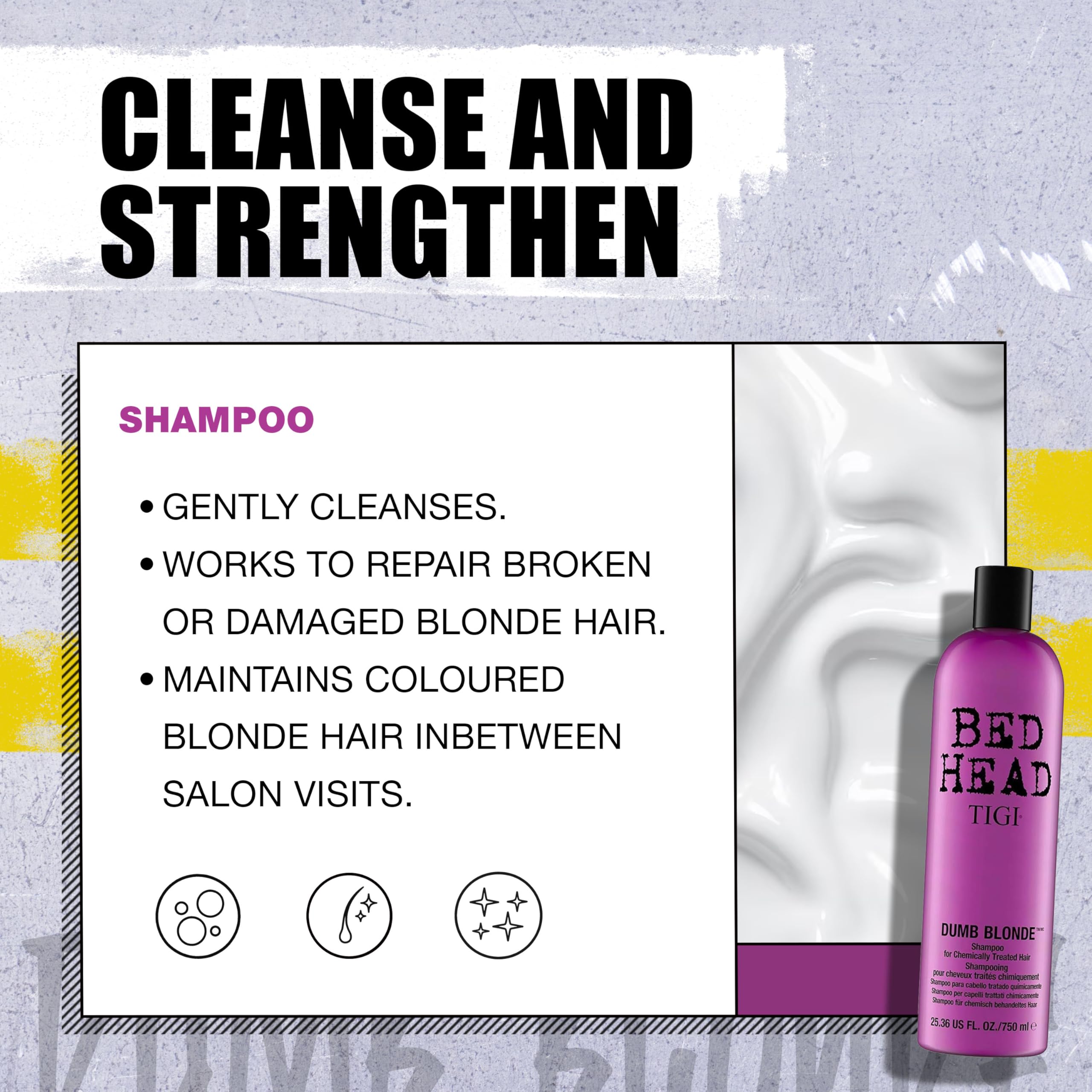 Bed Head by TIGI Dumb Blonde Shampoo & Conditioner Set, 2x 750ml, Keratin Hair Treatment for Bleached & Colour-Treated Hair, Moisturising Formula Repairs Dry Damaged Strands Halalzen