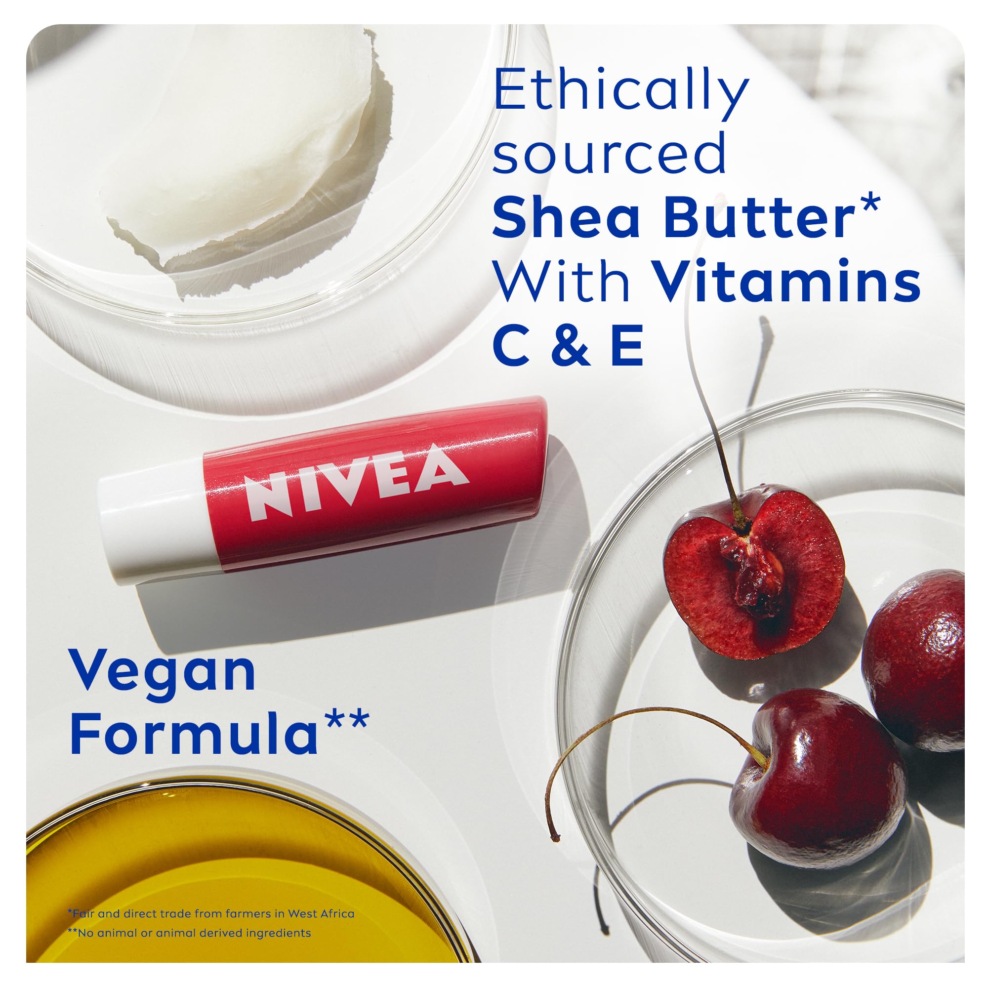 NIVEA Cherry Shine Lip Balm (4.8g), Flavoured Lip Balm with Shea Butter, Natural Oils and Vitamins, Provides 24h Moisture and a Soft Red Shine, Vegan Lip Care Formula Halalzen