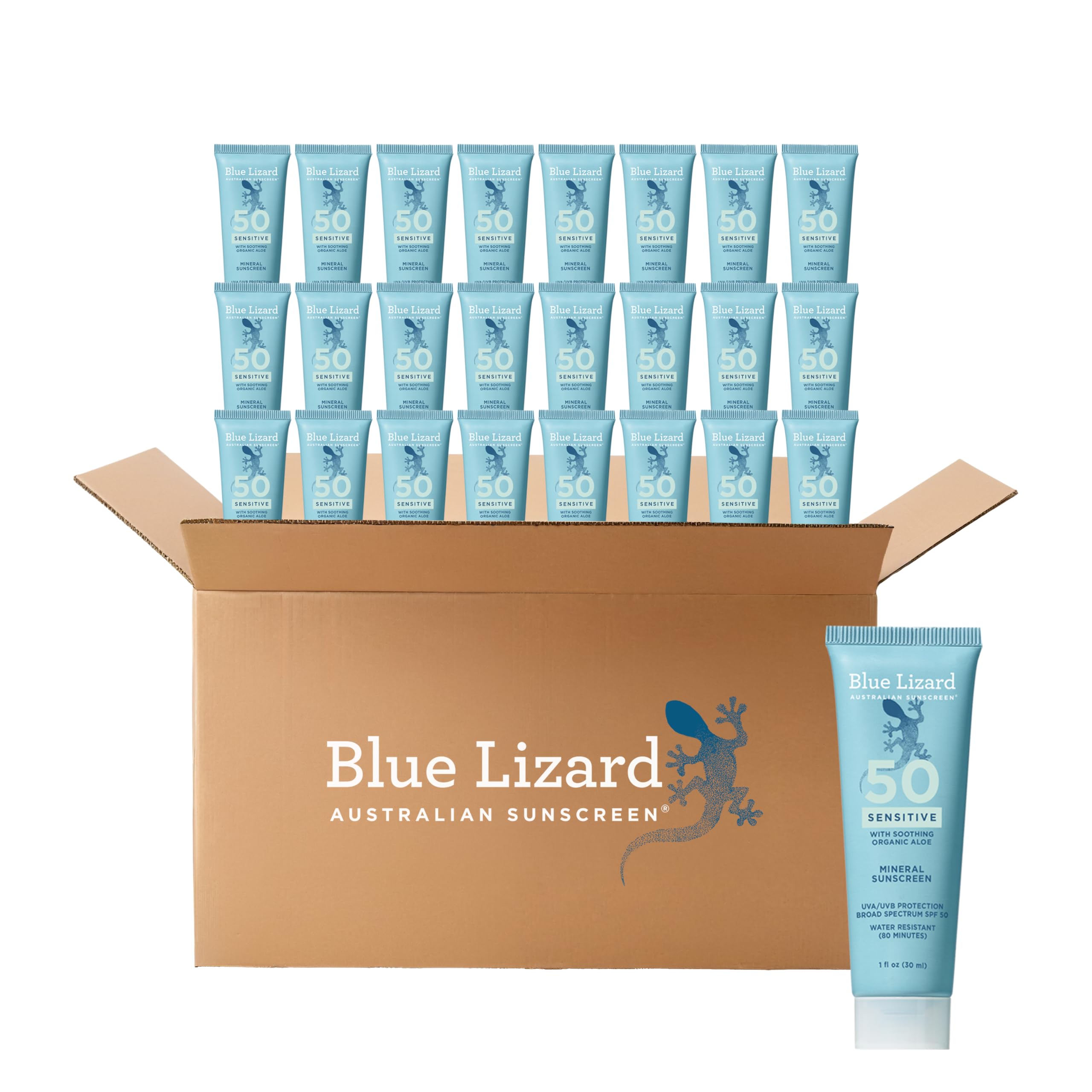Blue Lizard Sensitive Mineral SPF 50 Sunscreen Lotion, 100% Mineral Sunscreen, UVA/UVB Protection, Infused with organic Aloe Vera, Soothes and Hydrates, 5 fl oz Halalzen