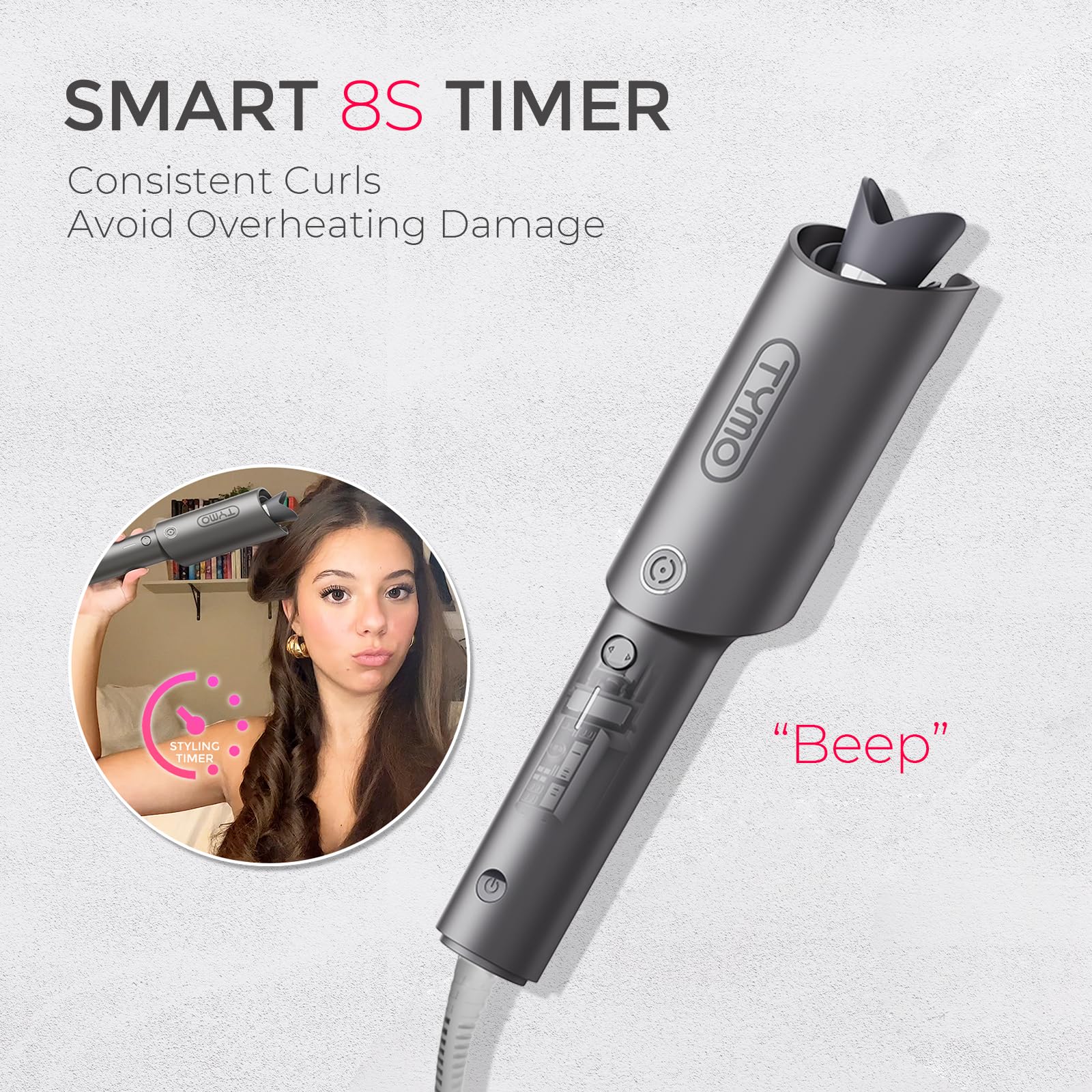 TYMO Hair Curler Automatic Rotating - CURLPRO, Beach Waves Curling Wand, Anti-Scald Curling Iron, Portable 500 Million Ionic, Dual Voltage & Lightweight for Travel, Ceramic Coating, Gray 1.25 inch Halalzen
