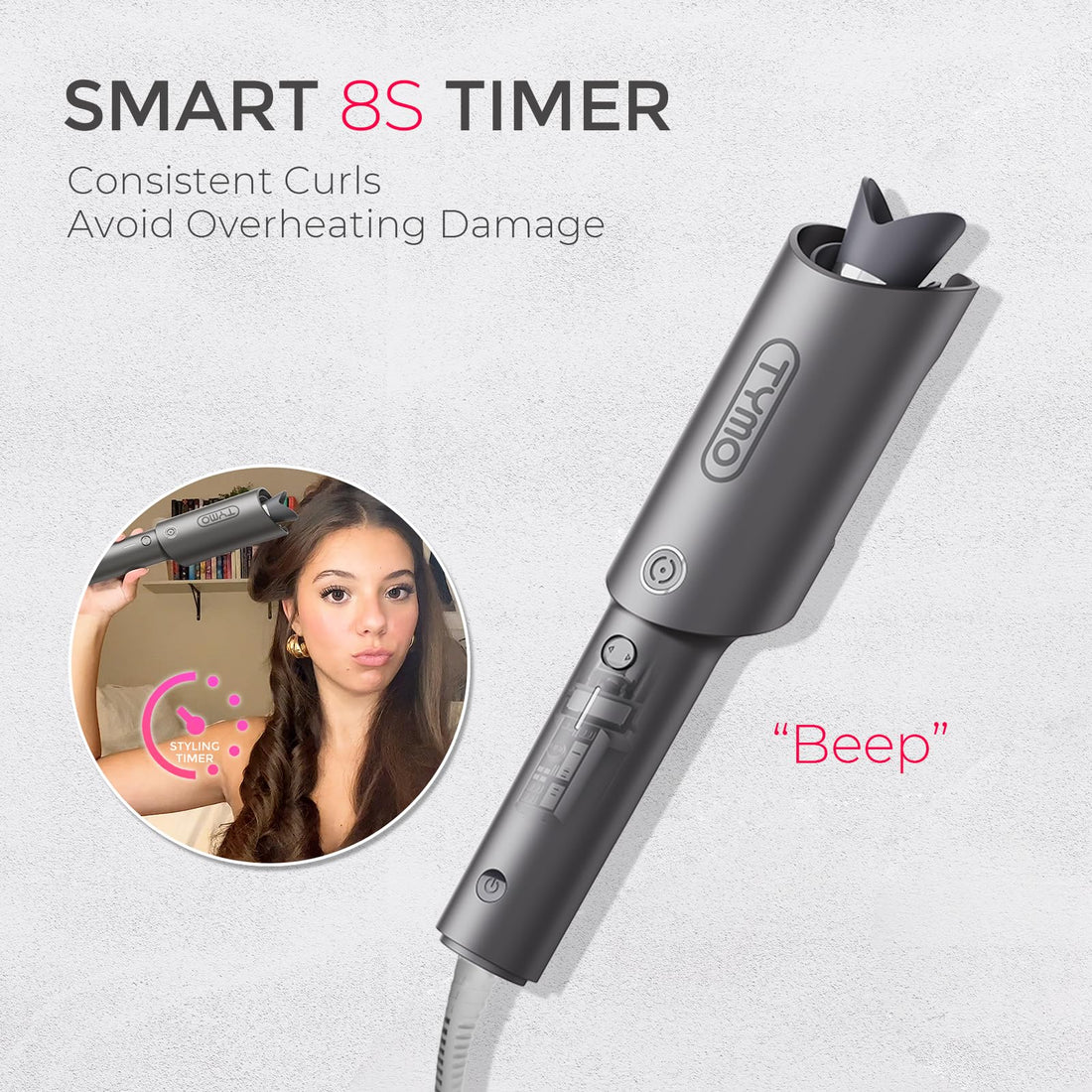 TYMO Hair Curler Automatic Rotating - CURLPRO, Beach Waves Curling Wand, Anti-Scald Curling Iron, Portable 500 Million Ionic, Dual Voltage & Lightweight for Travel, Ceramic Coating, Gray 1.25 inch Halalzen