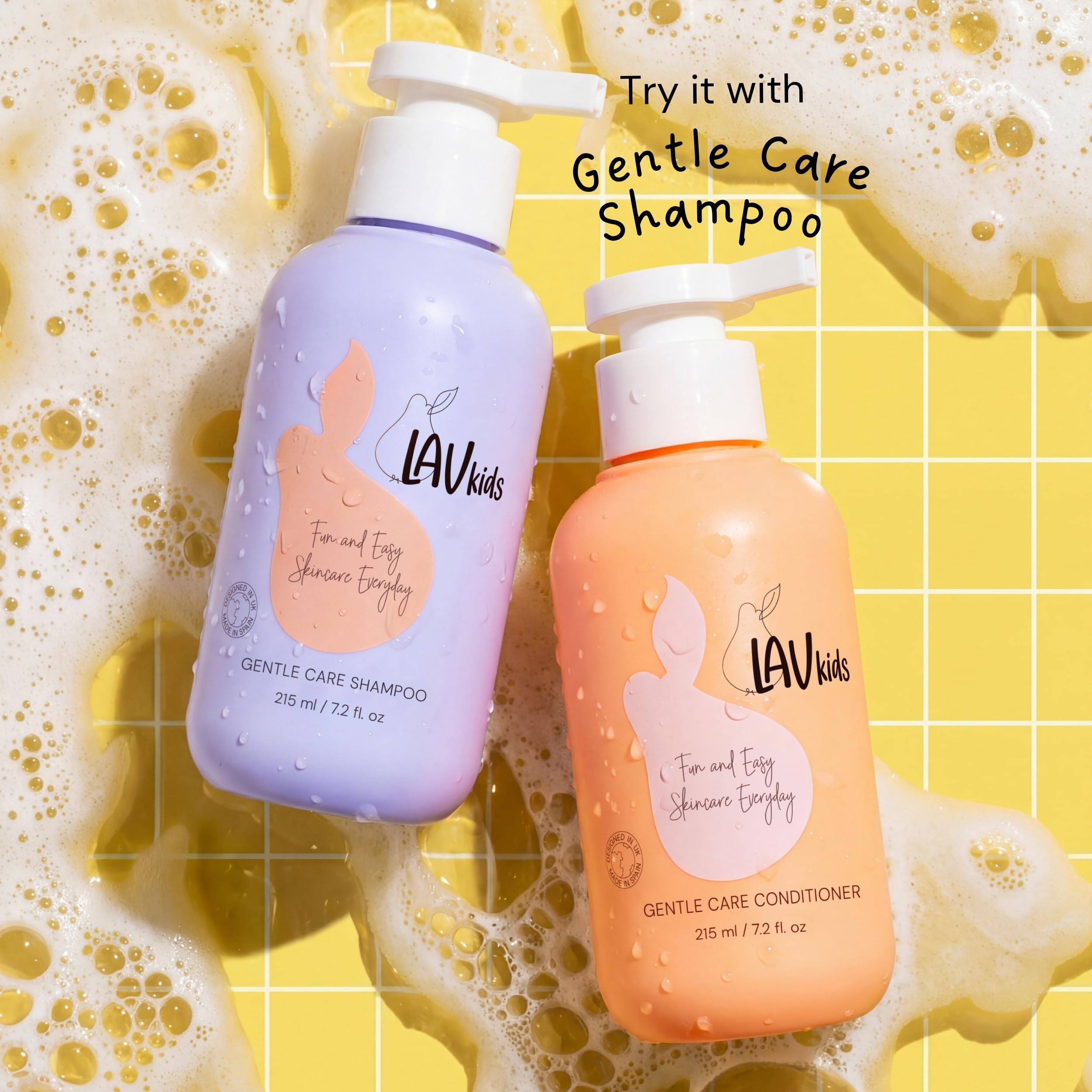 Lav Kids Natural Hair Care Bundle for Daily Use, Algae Extract and Moisturizing (Shampoo + Conditioner)