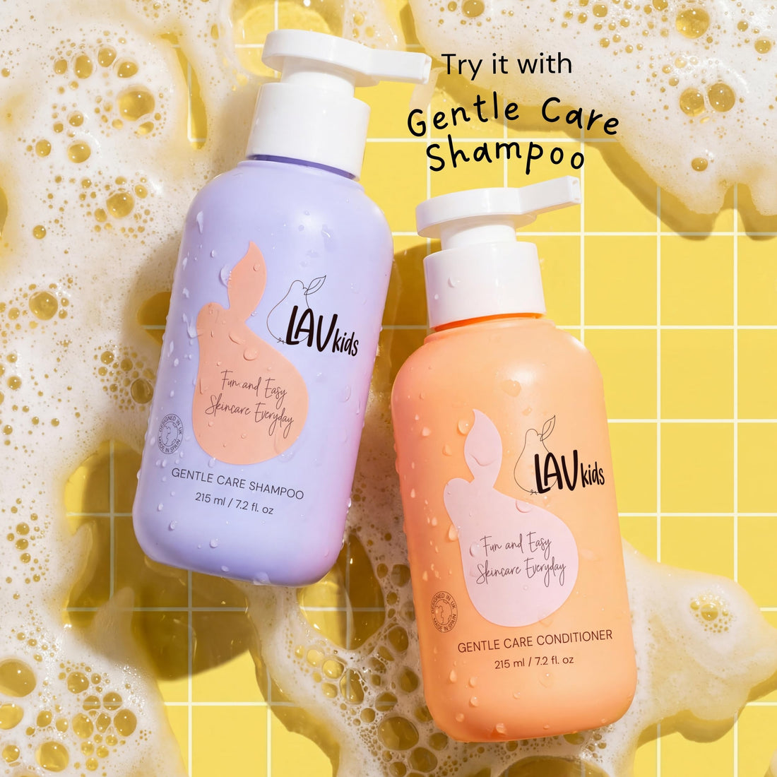 Lav Kids Natural Hair Care Bundle for Daily Use, Algae Extract and Moisturizing (Shampoo + Conditioner)