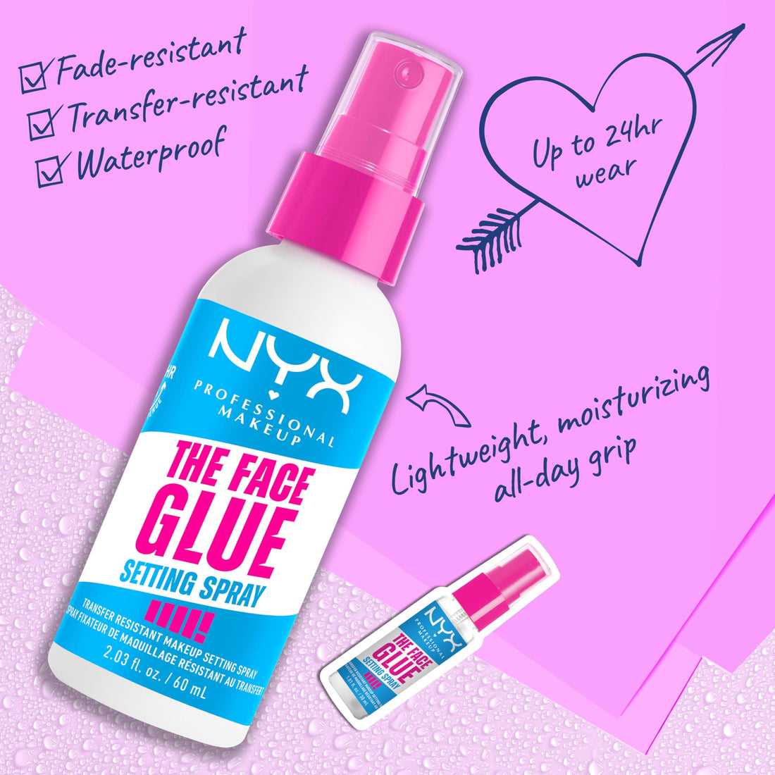 NYX Professional Makeup Setting Spray, Makeup Setting Spray, Long-lasting Wear, Transfer Resistant & Waterproof, Dry Naturally, Flawless Makeup Appearance , The Face Glue, 60ml Halalzen