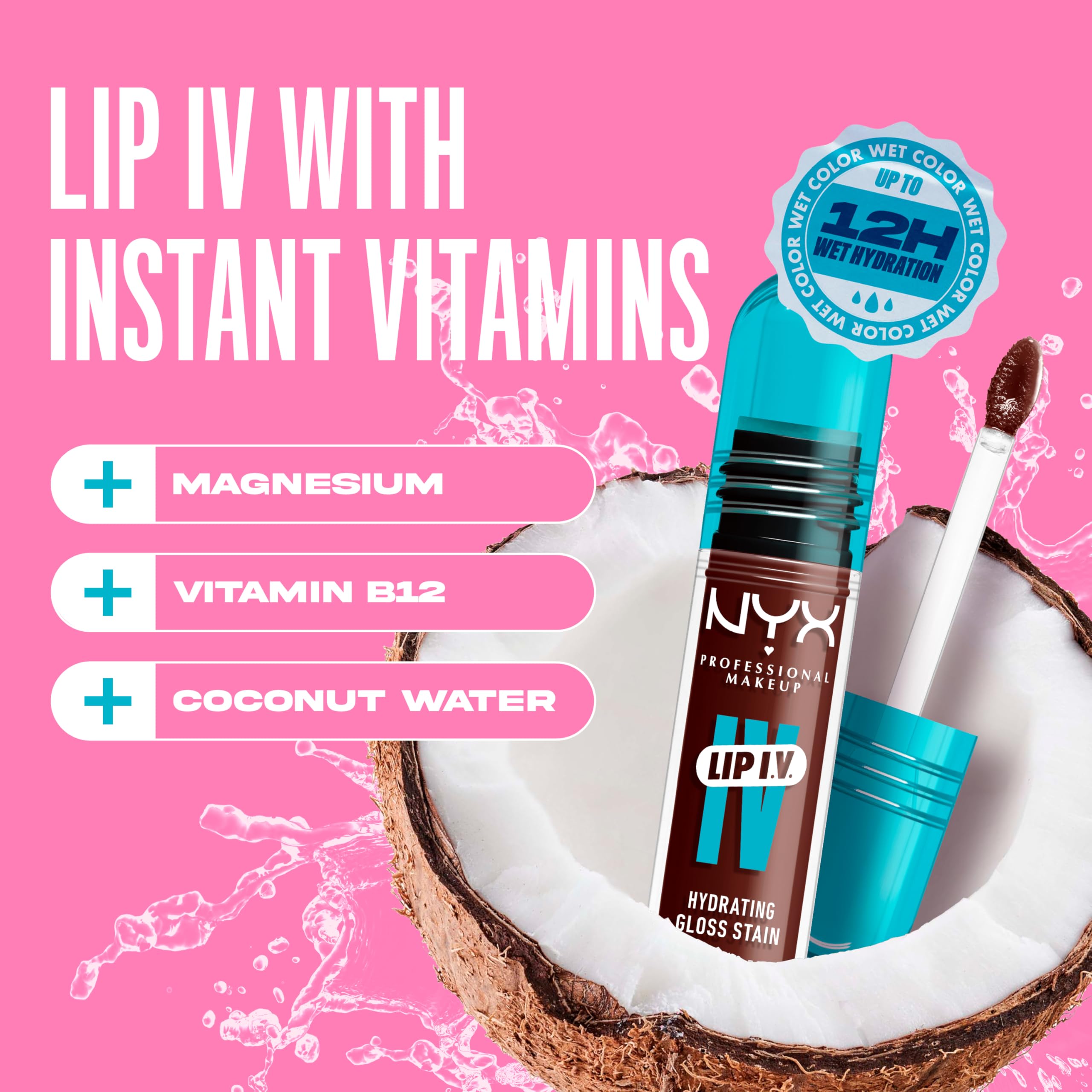 NYX PROFESSIONAL MAKEUP Lip IV Hydrating Glossy Lip Stain, Long-Lasting, Tinted, Vegan Formula with 12 HR Hydration - Hydra Honey (Brown)