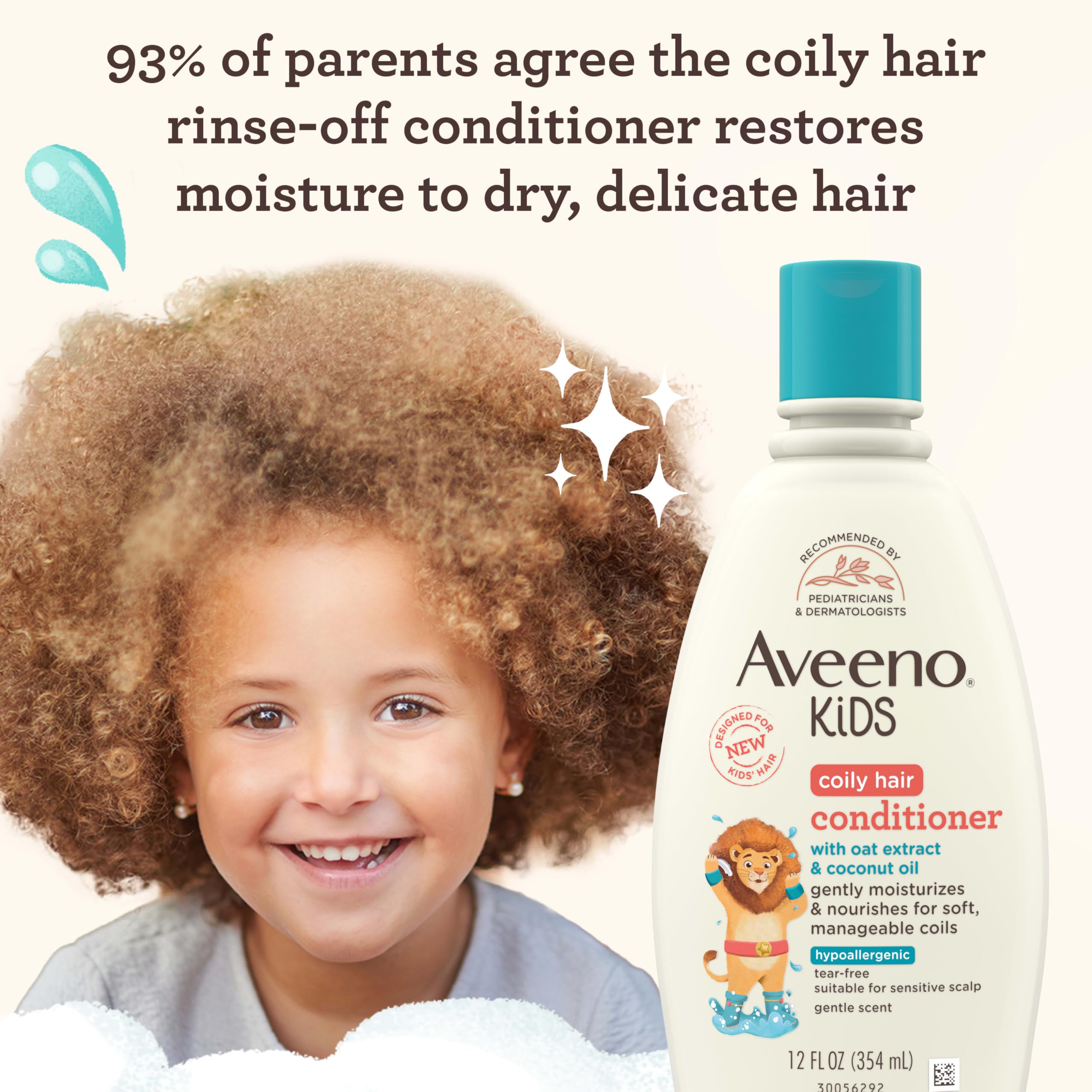 Aveeno Kids Coily Hair Conditioner with Oat Extract & Coconut Oil, Coily Hair Conditioner for Toddlers Detangles & Moisturizes Coils for Healthy-Looking Hair, Hypoallergenic, 12 fl. oz Halalzen