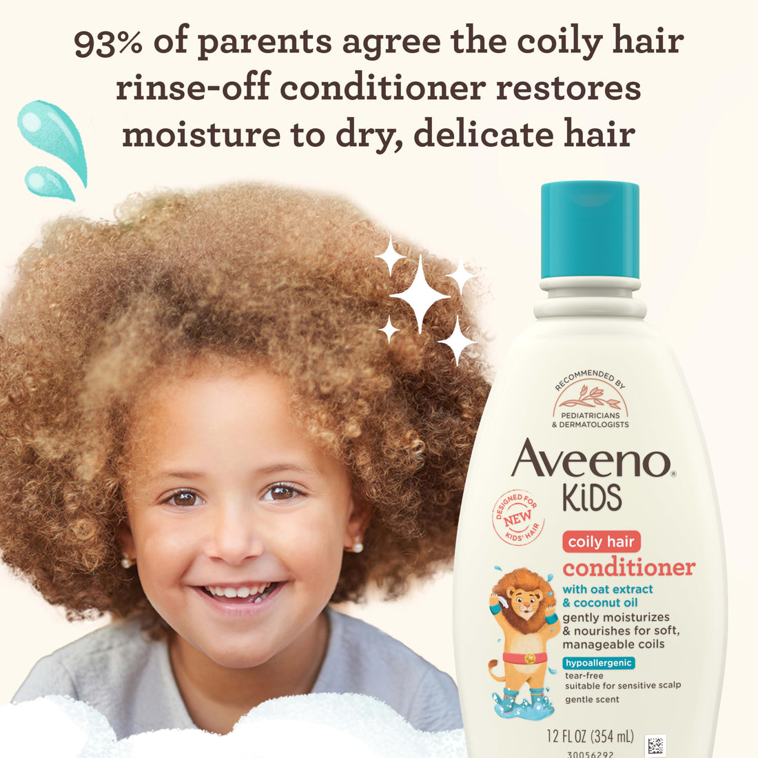 Aveeno Kids Coily Hair Conditioner with Oat Extract & Coconut Oil, Coily Hair Conditioner for Toddlers Detangles & Moisturizes Coils for Healthy-Looking Hair, Hypoallergenic, 12 fl. oz Halalzen