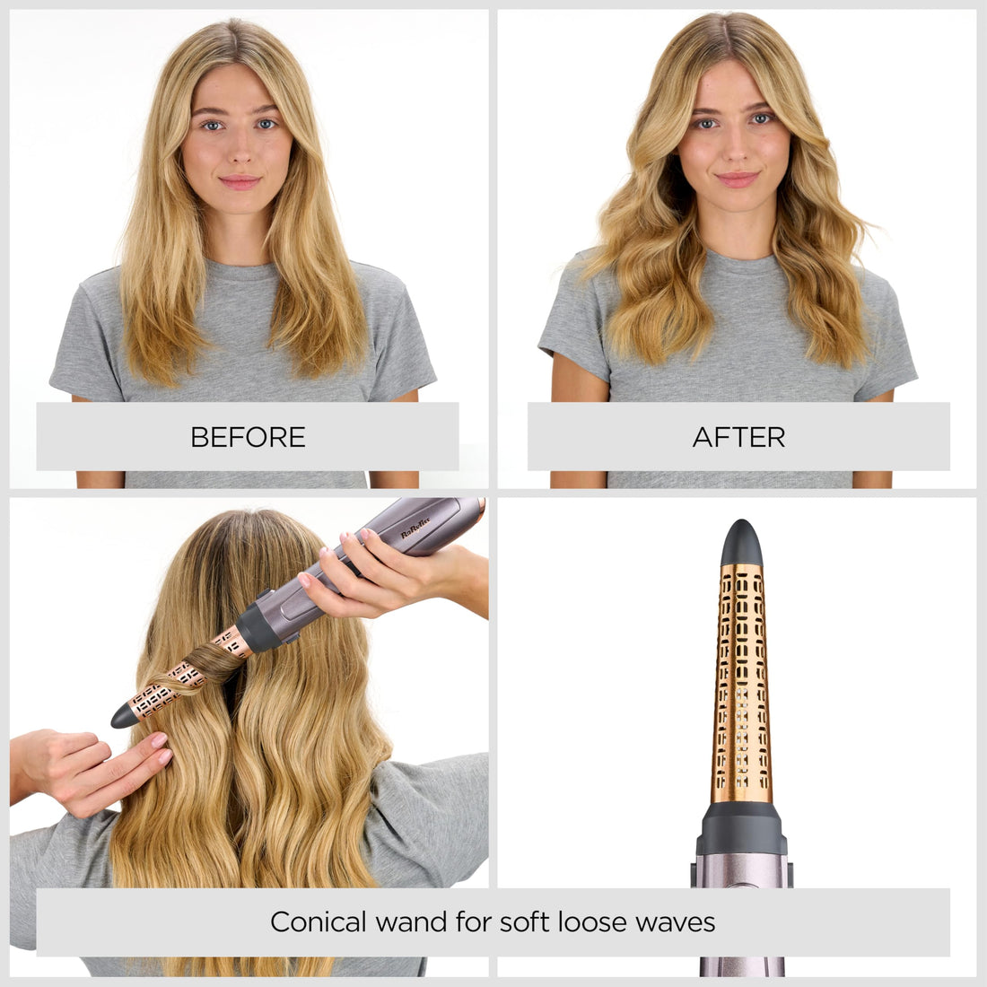 BaByliss Air Styler 1000W - All in One Hair Dryer Brush, Volumiser and Curler, Advanced Ionic Frizz-Control System, 4 Attachments, Copper/Grey, 2136U Halalzen