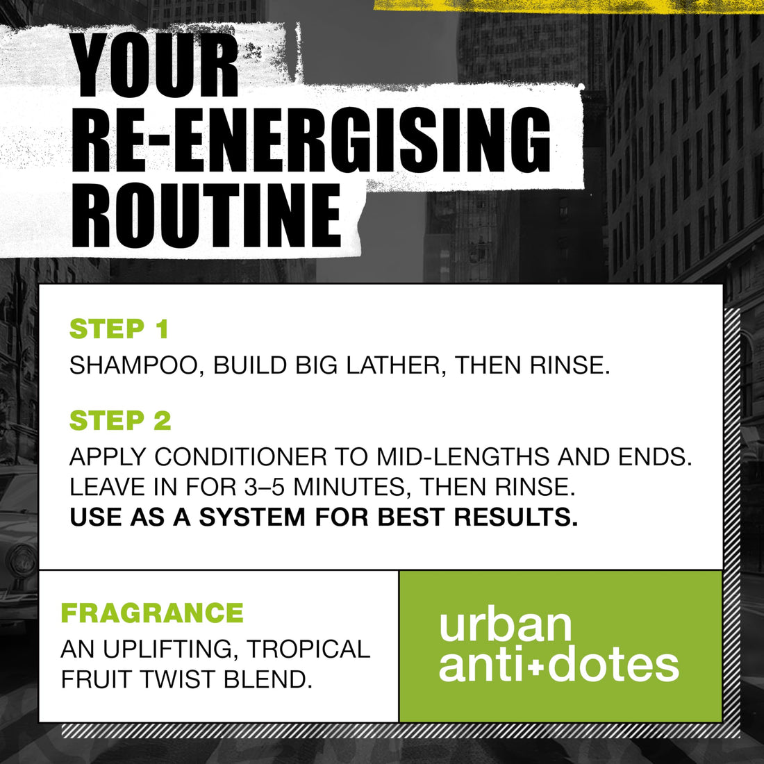 Bed Head by Tigi Urban Antidotes Re-Energise Daily Shampoo and Conditioner, 2 x 750ml