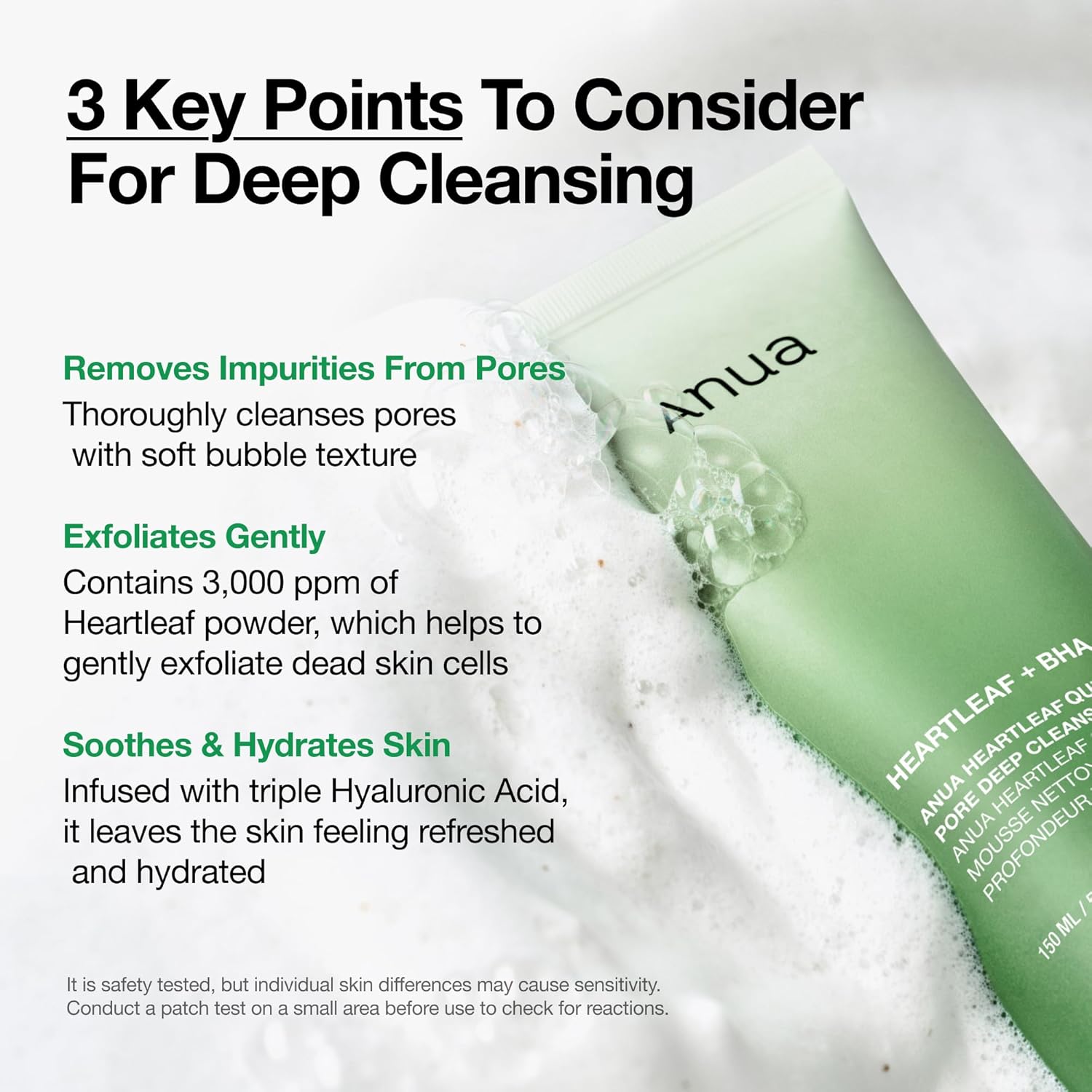 Anua Heartleaf Quercetinol Pore Deep Cleansing Foam, Facial Cleanser, for Double Cleansing, BHA, Hyaluronic Acid, Glycerin, Face Wash, Blackhead Remover, Korean Skincare, 5.07 fl.oz