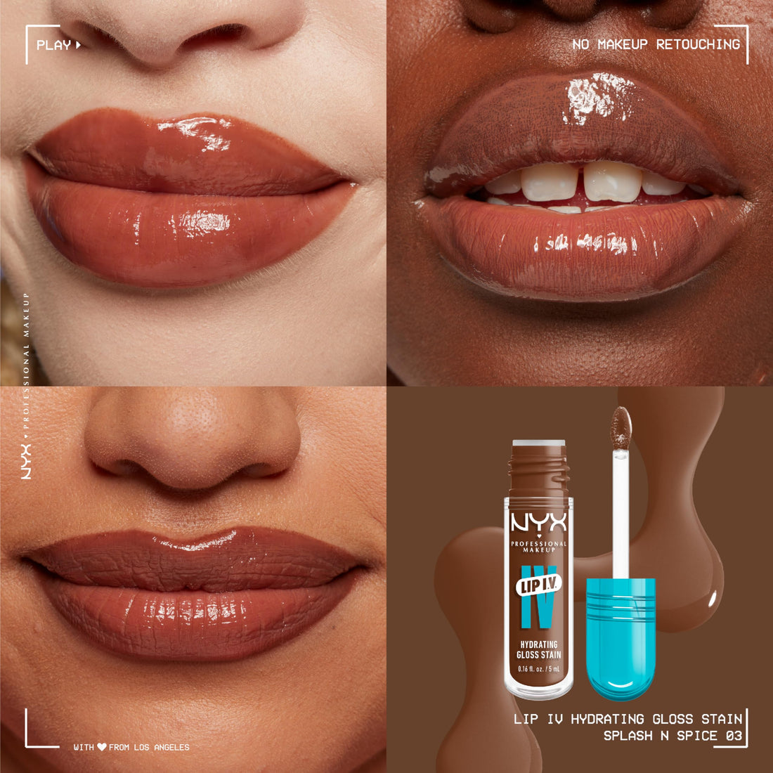 NYX PROFESSIONAL MAKEUP Lip IV Hydrating Glossy Lip Stain, Long-Lasting, Tinted, Vegan Formula with 12 HR Hydration - Hydra Honey (Brown)