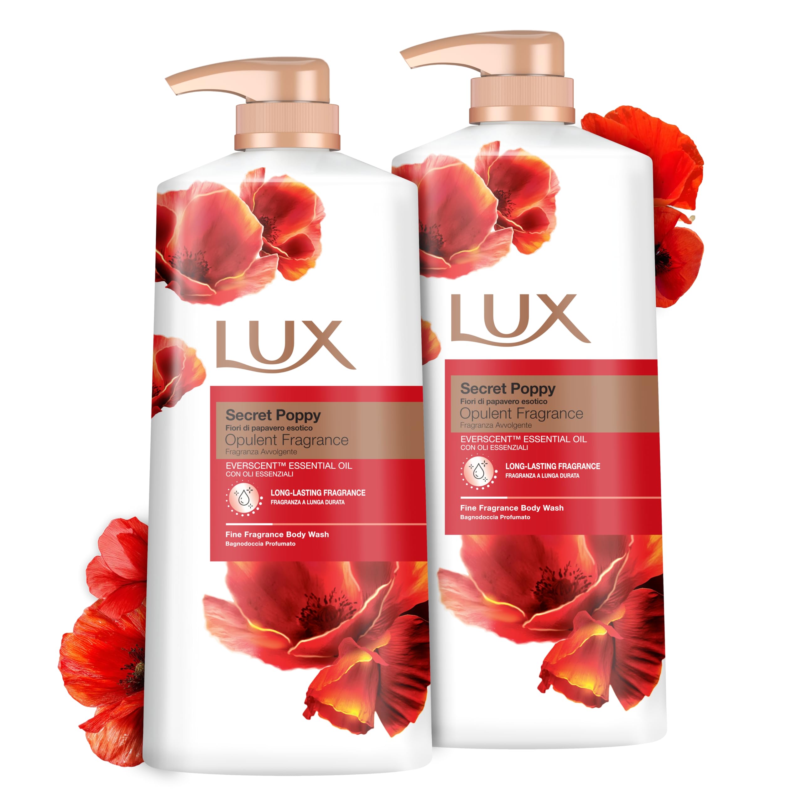 LUX Charming Peony Body Wash with Orange Oil - Men's & Women's Aromatic, Long-Lasting Fine Fragrance Shower Gel, Nourishing Body Cleanser, Aromatic Fragrance Bath Soap - Pack of 1, 1L