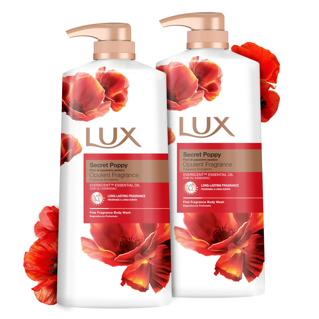 LUX Charming Peony Body Wash with Orange Oil - Men's & Women's Aromatic, Long-Lasting Fine Fragrance Shower Gel, Nourishing Body Cleanser, Aromatic Fragrance Bath Soap - Pack of 1, 1L