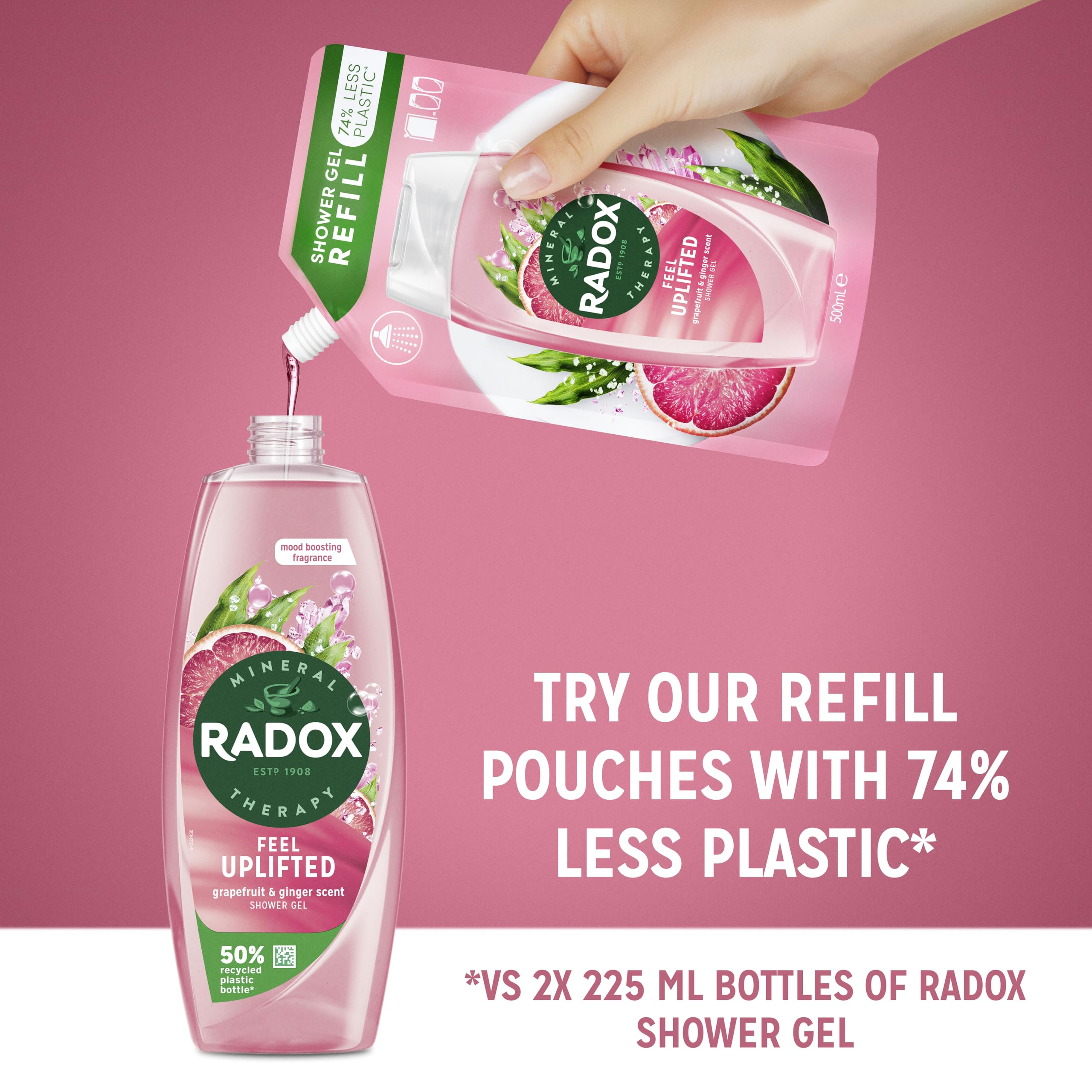 Radox Mineral Therapy Feel Uplifted Shower Gel body wash uniquely blended with minerals, herbs and a grapefruit & ginger scent for a mood-boosting experience 225 ml