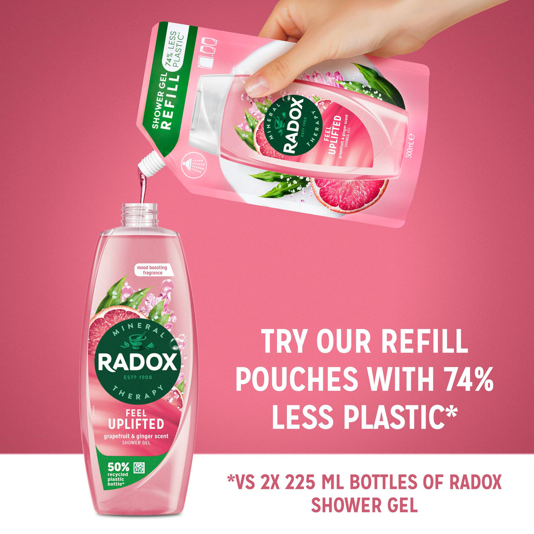 Radox Mineral Therapy Feel Uplifted Shower Gel body wash uniquely blended with minerals, herbs and a grapefruit & ginger scent for a mood-boosting experience 225 ml