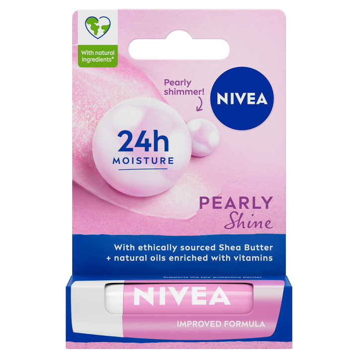 NIVEA Pearly Shine Lip Balm (4.8g), Lip Balm with Shea Butter, Natural Oils and Vitamins, Provides 24h Moisture and a Glamorous Shiny Touch, Nourishing Lip Care Halalzen