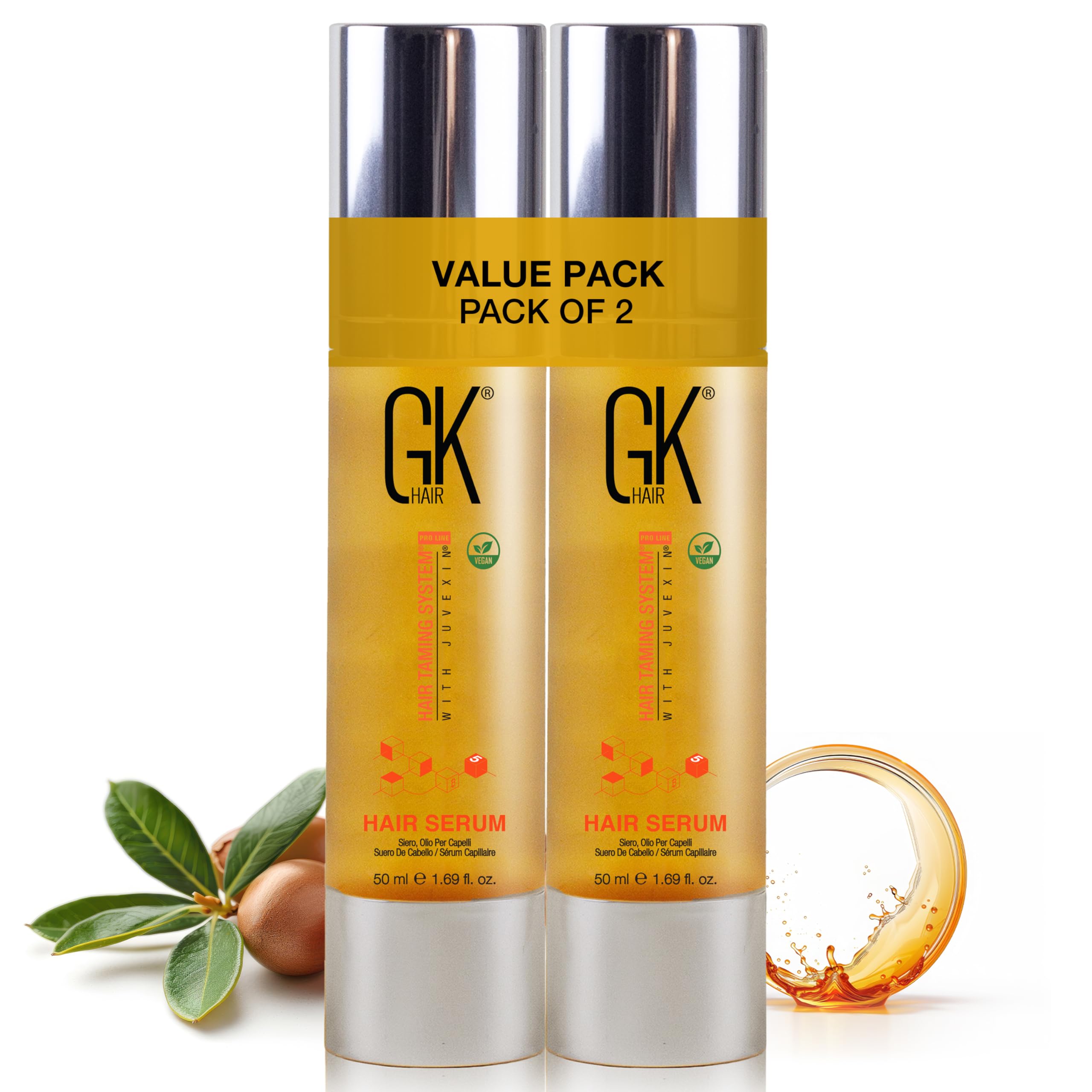 Hair Oil Keratin Treatment Serum By GK HAIR - Argan Oil Lightweight Formula For Frizz Control Heat Protection Add Shine Repair Dry Damaged Hydrating Sulfate Free All Hair Types Men Women - 50ml