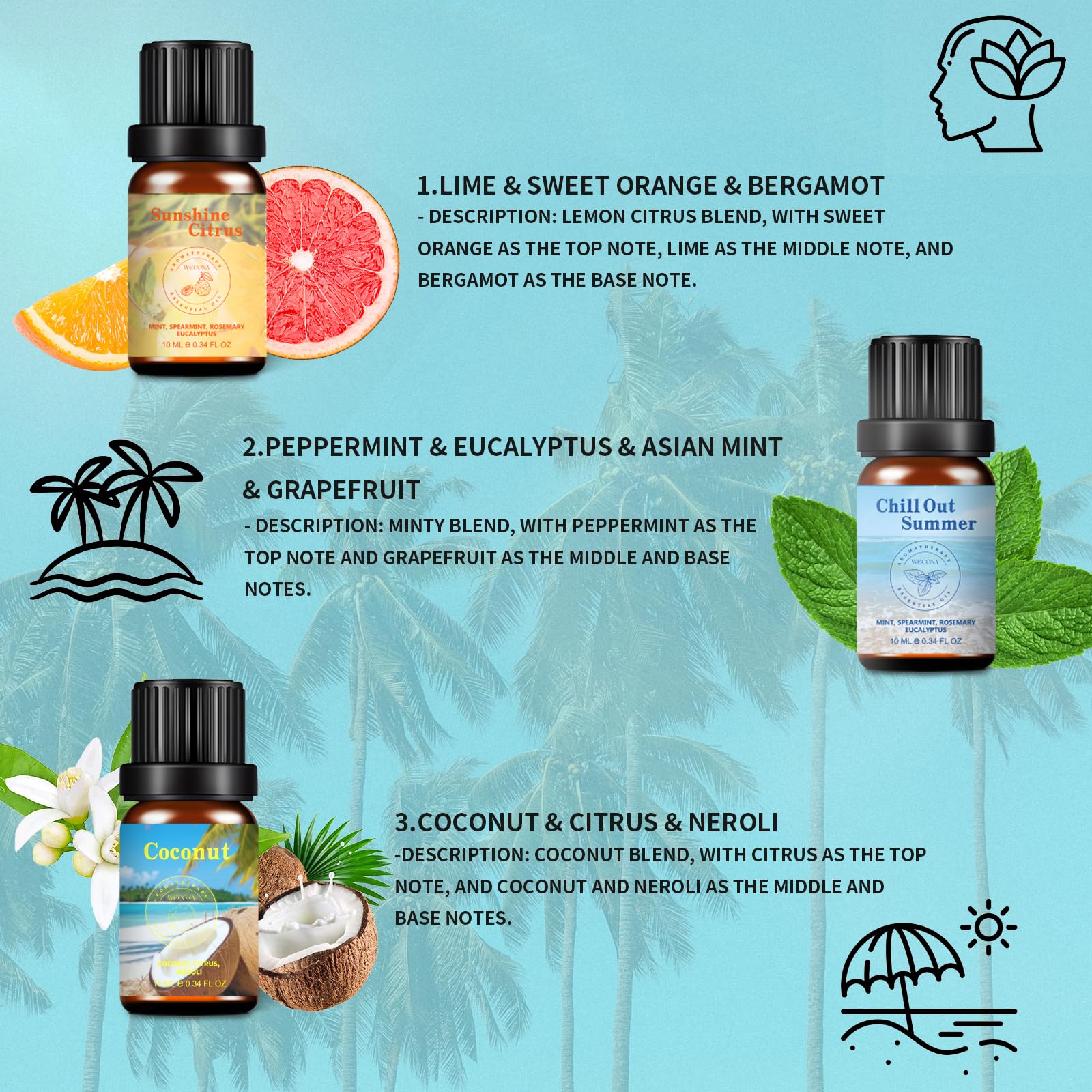 Premium Hotel Fragrance Oil Collection for Diffusers, Essential Oils for Diffusers for Home, Hotel Diffuser Fragrance Oils,Spa & Candle Making, White Tea, Citrus Luxe, Velvet Night and More - 6x10ml
