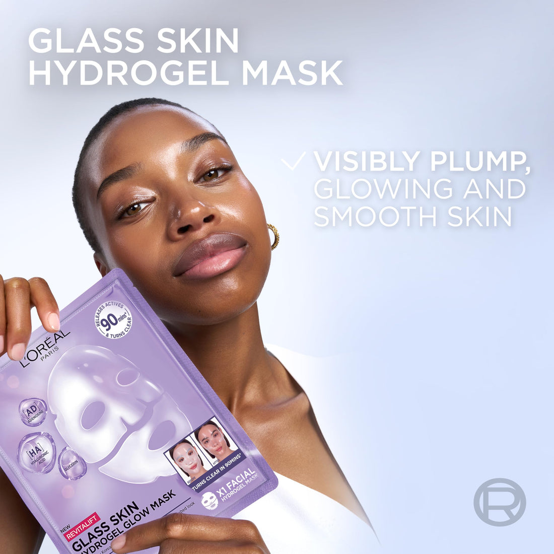 L'Oreal Paris Glass Skin Korean Face Mask 4 Pcs, Revitalift Filler Hydrogel Glow Mask, Korean Inspired Skincare, Visibly Transform Skin, Dewy, Plumped and Refreshed Look
