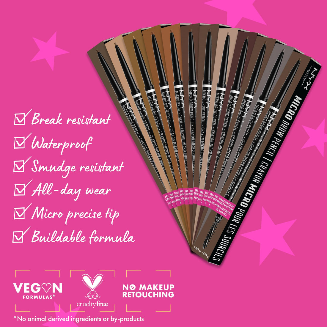 NYX Professional Makeup Brow Pencil, Micro Brow Dual Ended Ultrafine Pencil Tip with Mechanical Brow Tool and Spoolie Brush, Vegan Formula, Shade: Ash Brown