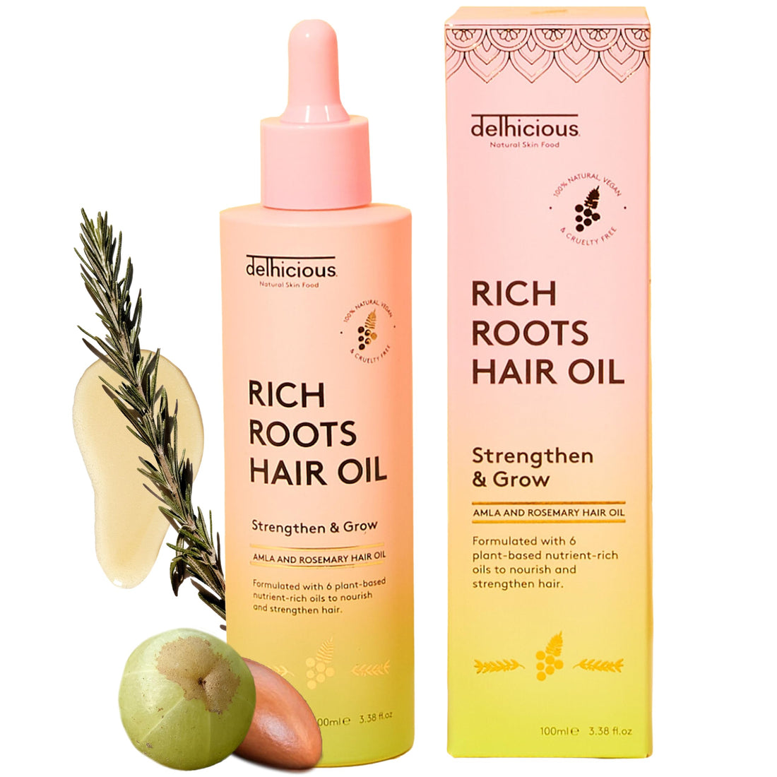 Delhicious Amla Hair Oil & Rosemary Oil Conditioner for Hair Growth - Rich Roots Vegan Conditioner for Thinning Hair, Damaged Hair, Dry Scalp - Shea Butter & Argan Oil - Ayurveda, Sulphate Free, 250ml