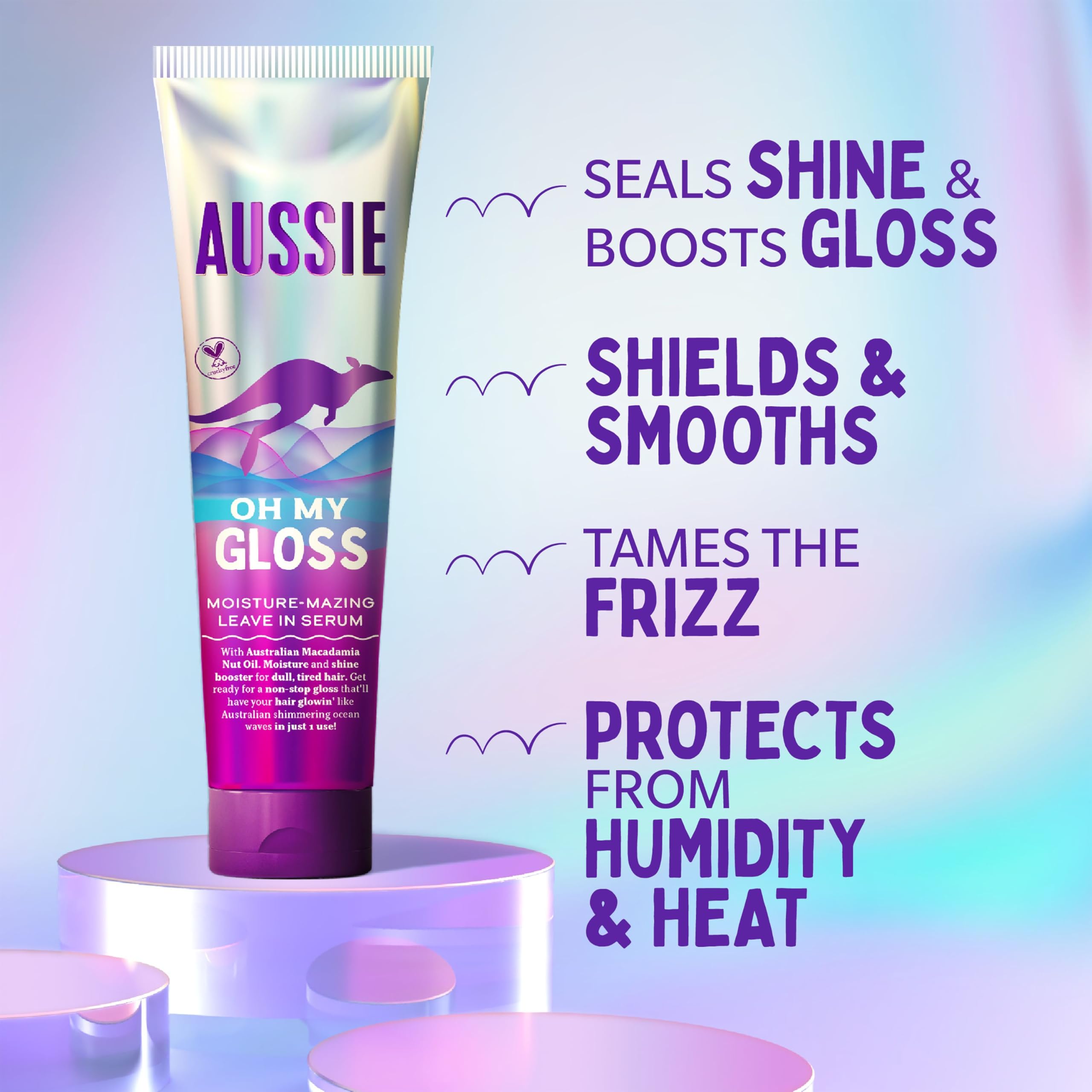 Aussie Oh My Gloss Moisture-Mazing Leave-In Treatment Lightweight Serum 160ml, Moisture & Shine Booster for Dull Hair. With Jojoba, Safflower & Australian Macadamia Nut Oils. Vegan & Cruelty-Free